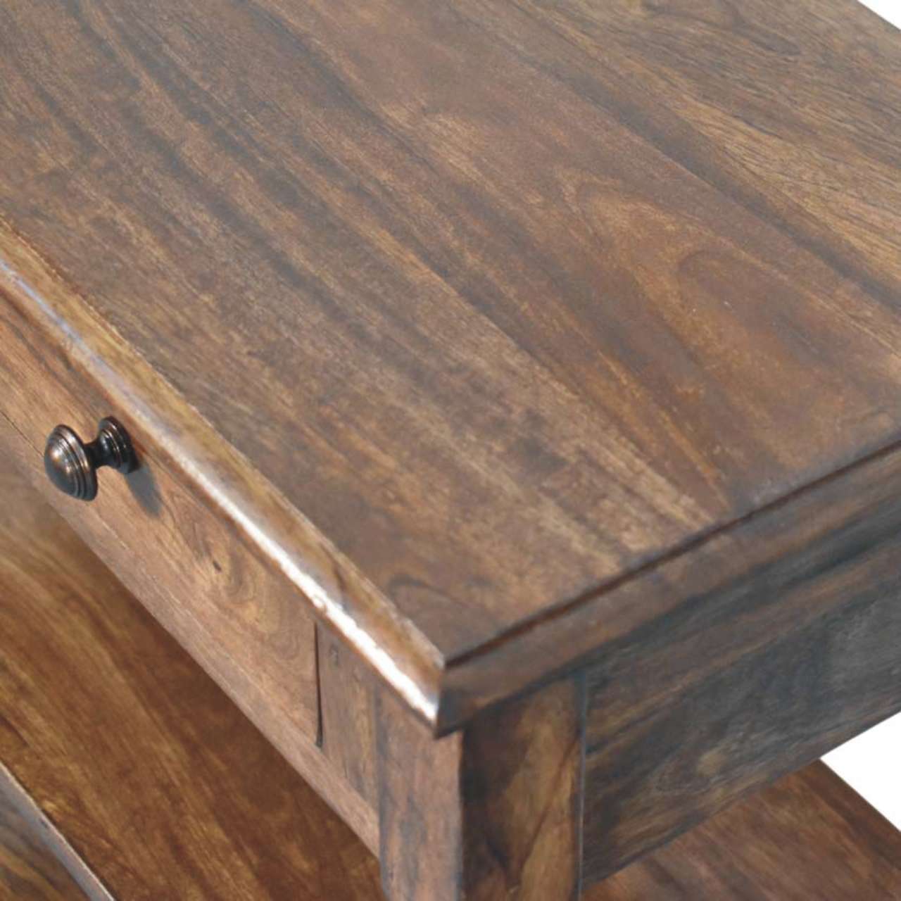 Alt View 2. Artisan Furniture - Turned Leg Side Table with Shelves, 2 Drawers, Brown - Brown.