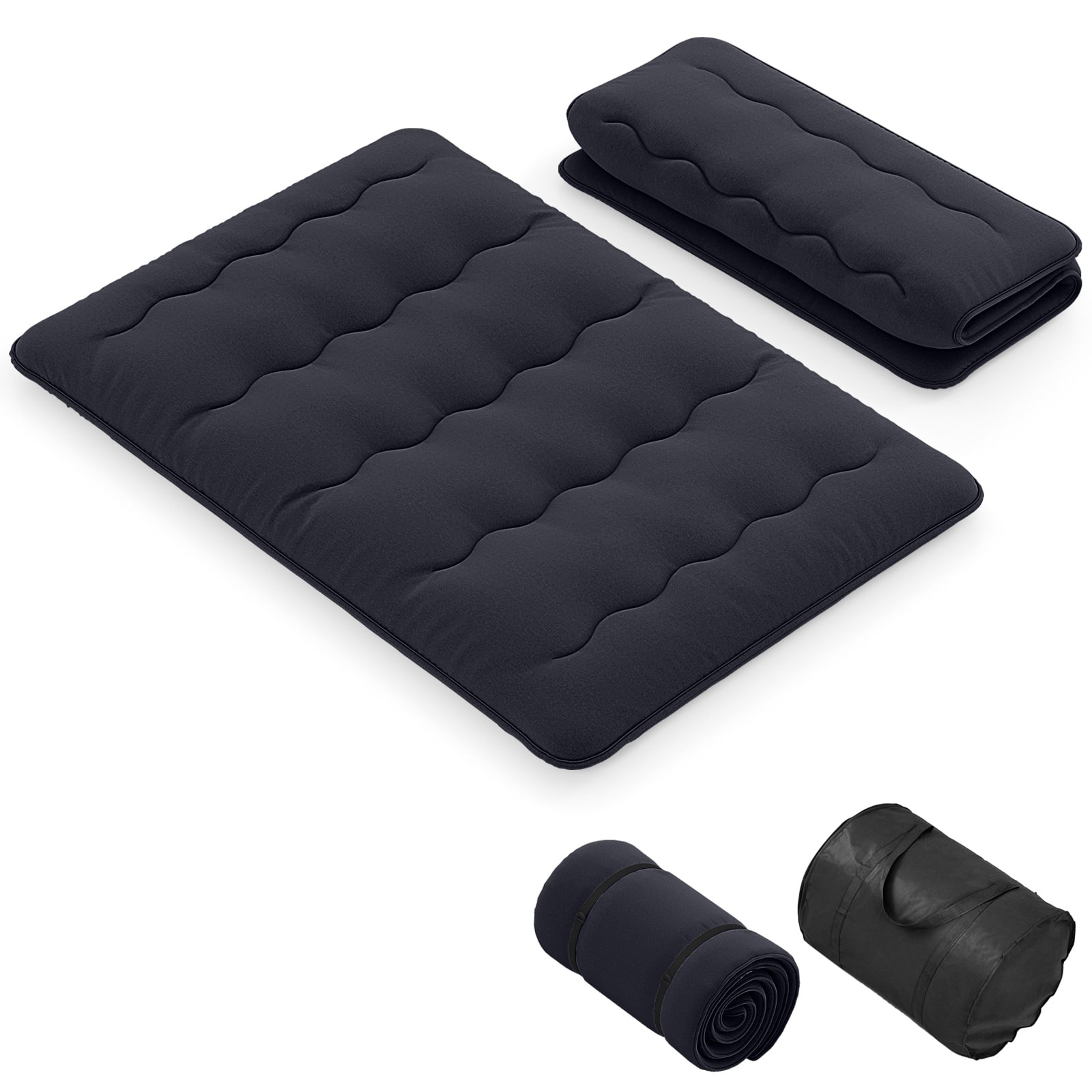 Costway - Full Futon Mattress Japanese Floor Pad Washable Cover Carry Bag - Black