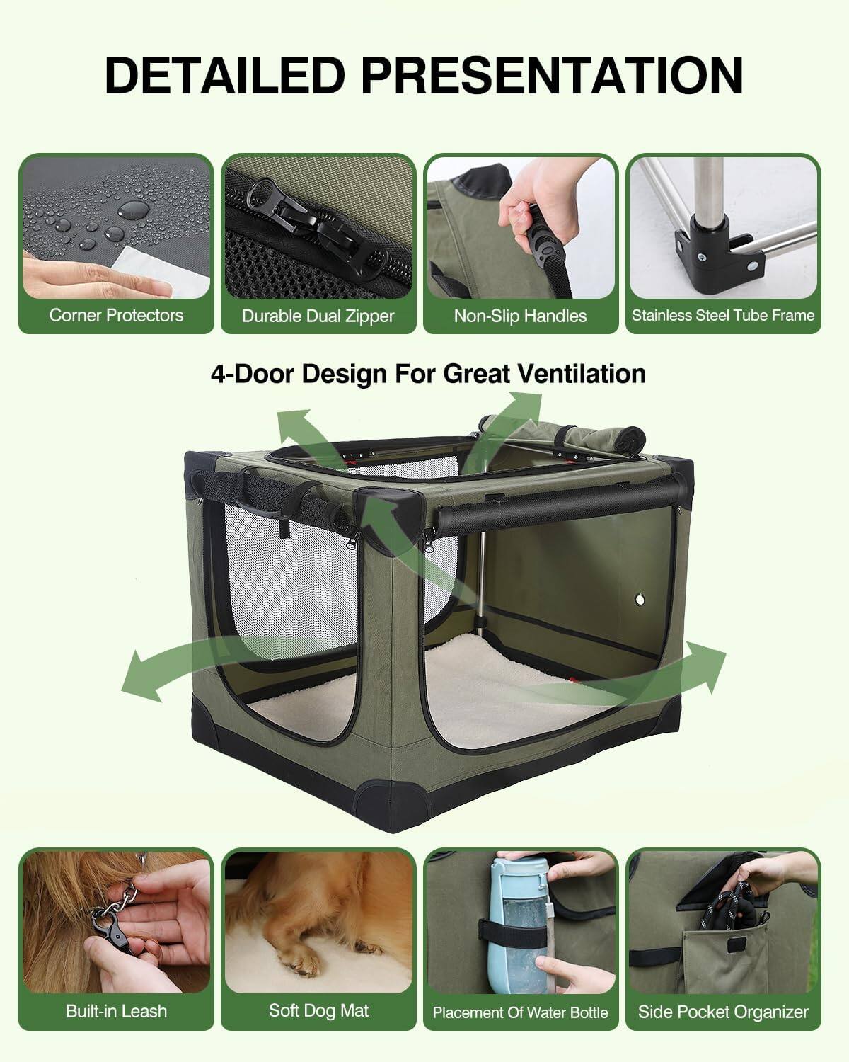 Image showcasing APRILSOUL 24 Inch Collapsible Travel Dog Crate for Medium Large Dogs ...