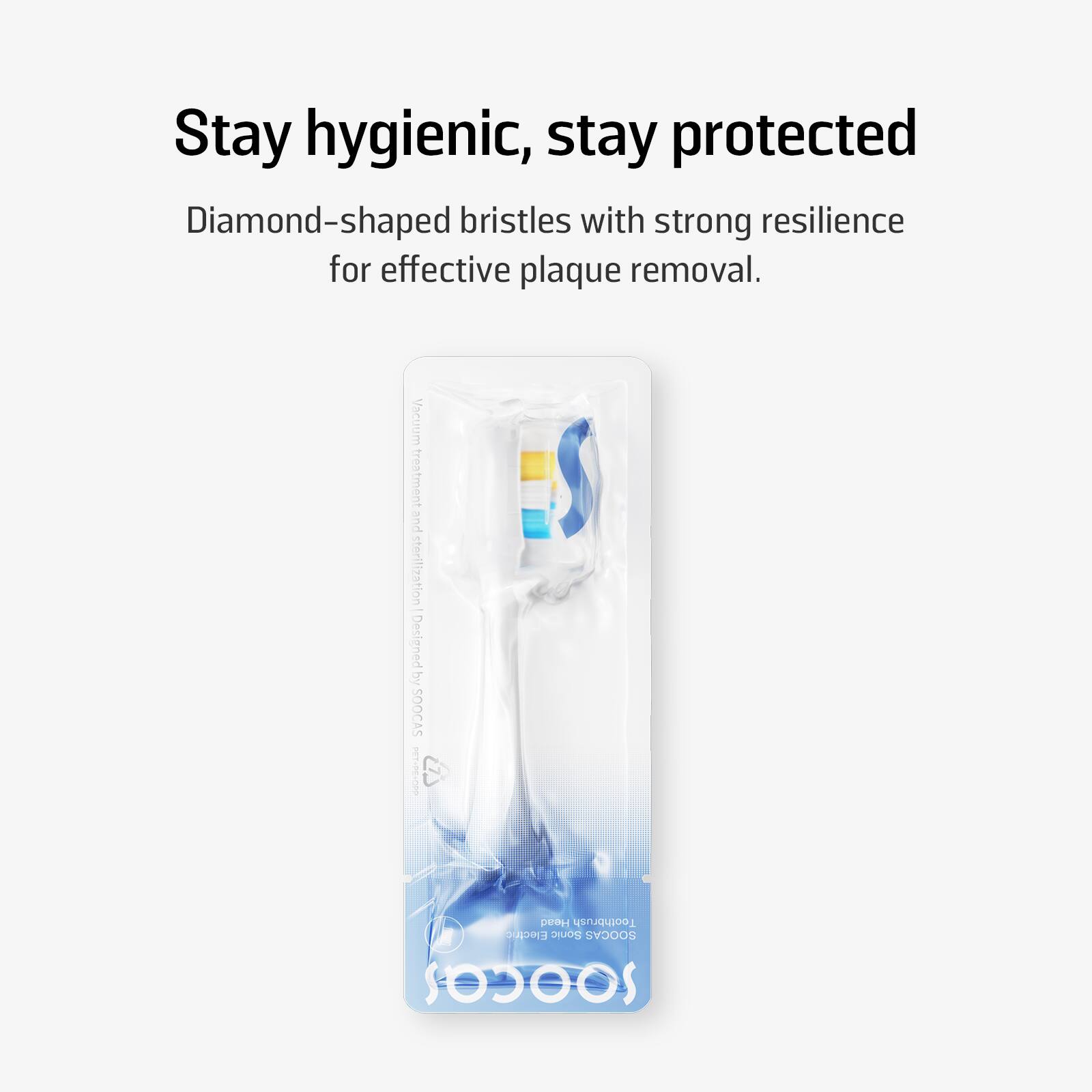 Stay hygienic, stay protected. Diamond-shaped bristles with strong resilience for effective plaque removal. Vacuum treatment and sterilization | Designed by SOOCAS retineinee C S Toothbrush Electric Sonic SOOCAS 10ocOl