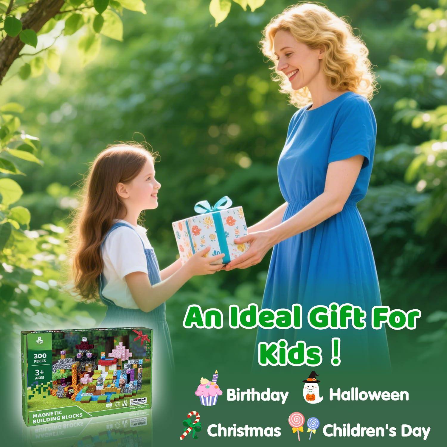 300 PECES 3+ AGES MAGNETIC BLOCKS BUILDING BLOCKS  
An Ideal Gift For Kids!  
Birthday Halloween Christmas Children's Day