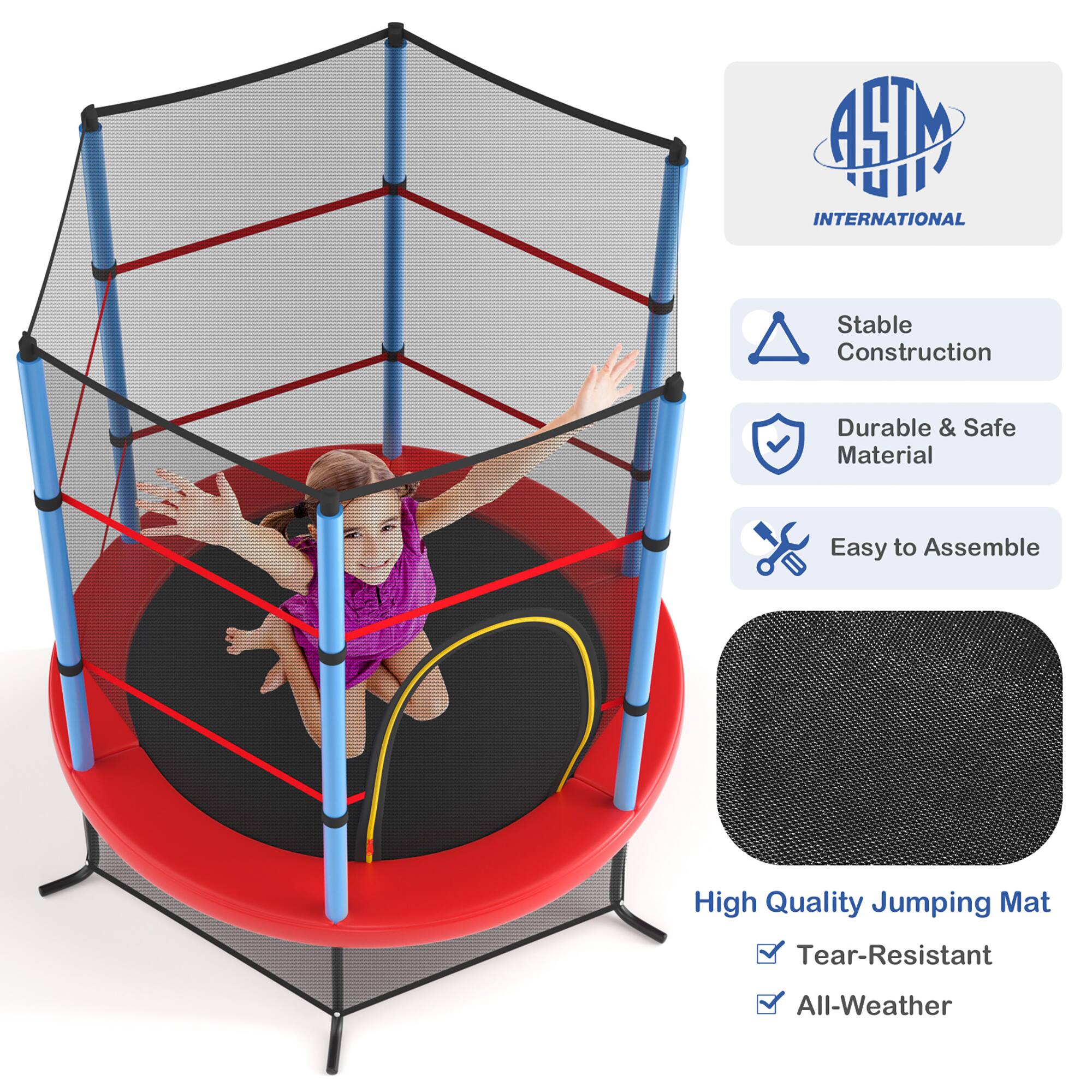 ASDM UII INTERNATIONAL

- Stable Construction
- Durable & Safe Material
- Easy to Assemble

High Quality Jumping Mat
- Tear-Resistant
- All-Weather

ASTM INTERNATIONAL