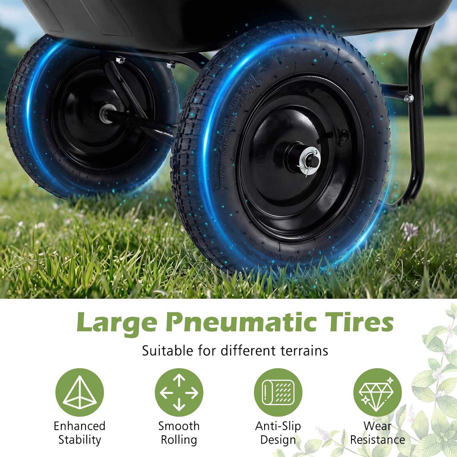 Large Pneumatic Tires

Suitable for different terrains

- Enhanced Stability
- Smooth Rolling
- Anti-Slip Design
- Wear Resistance