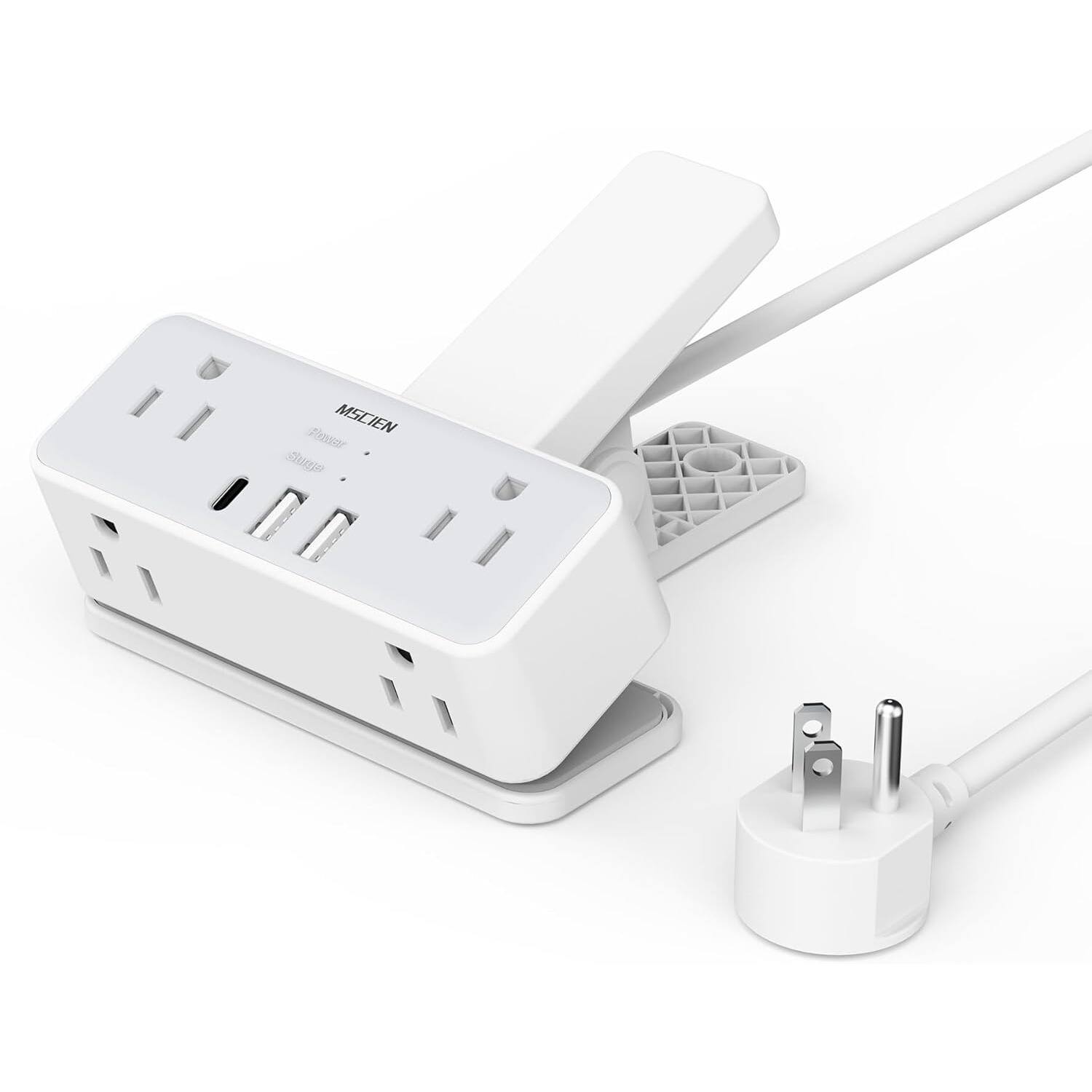 PARKER SLATER - Desk Clamp Power Strip with 6 Outlets, 3 USB Ports (1 USB-C), 6FT Cord, Surge Protector, Edge Mount for Home Office - White