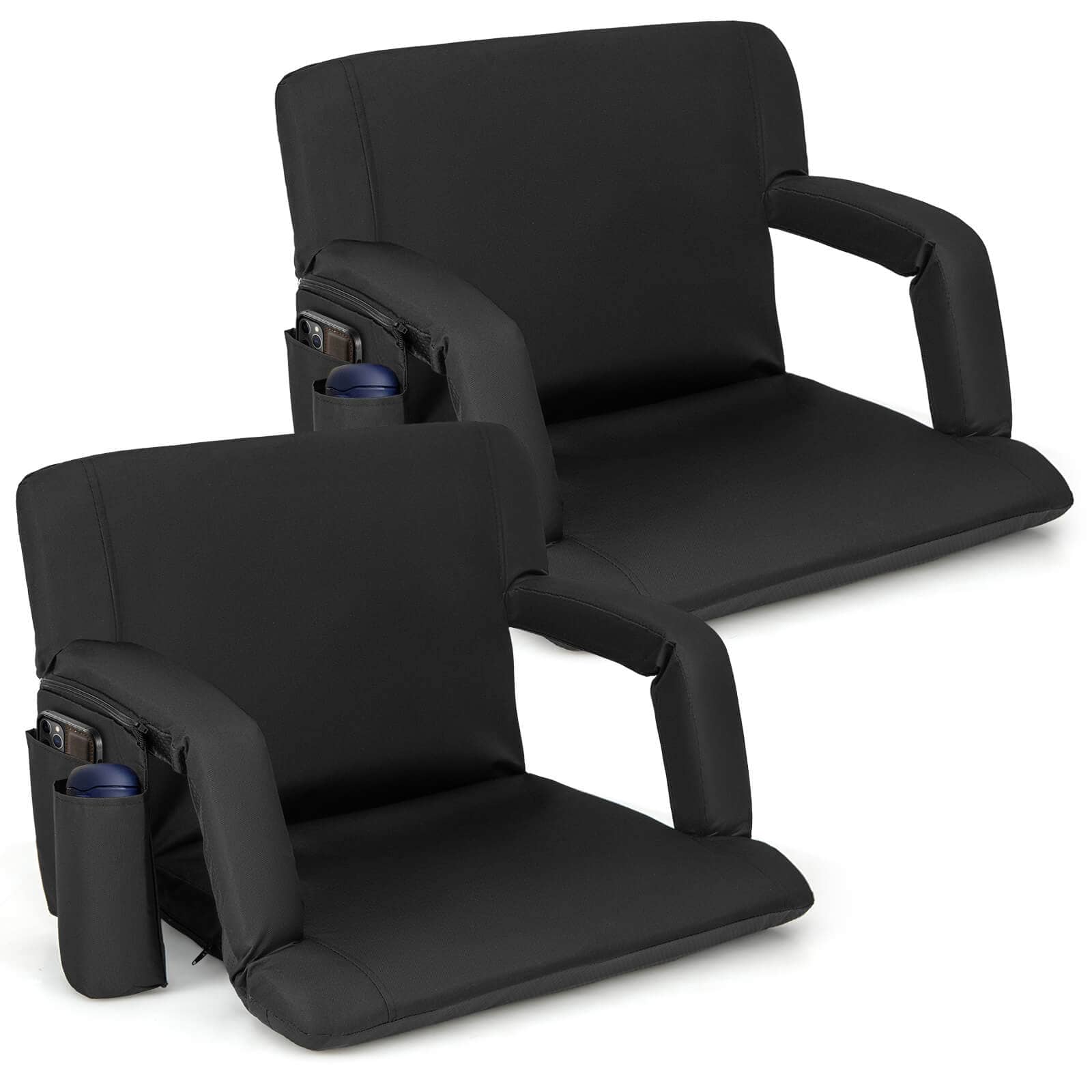 Costway - 2 PCS Stadium Seat for Bleachers Bleacher Chair with 6 Adjustable Positions Back Support - Black