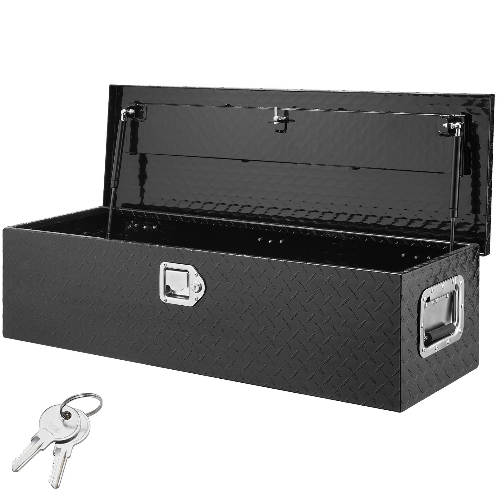 VEVOR - Heavy Duty Aluminum Truck Bed Tool Box, Diamond Plate Tool Box with Side Handle and Lock Keys - Black