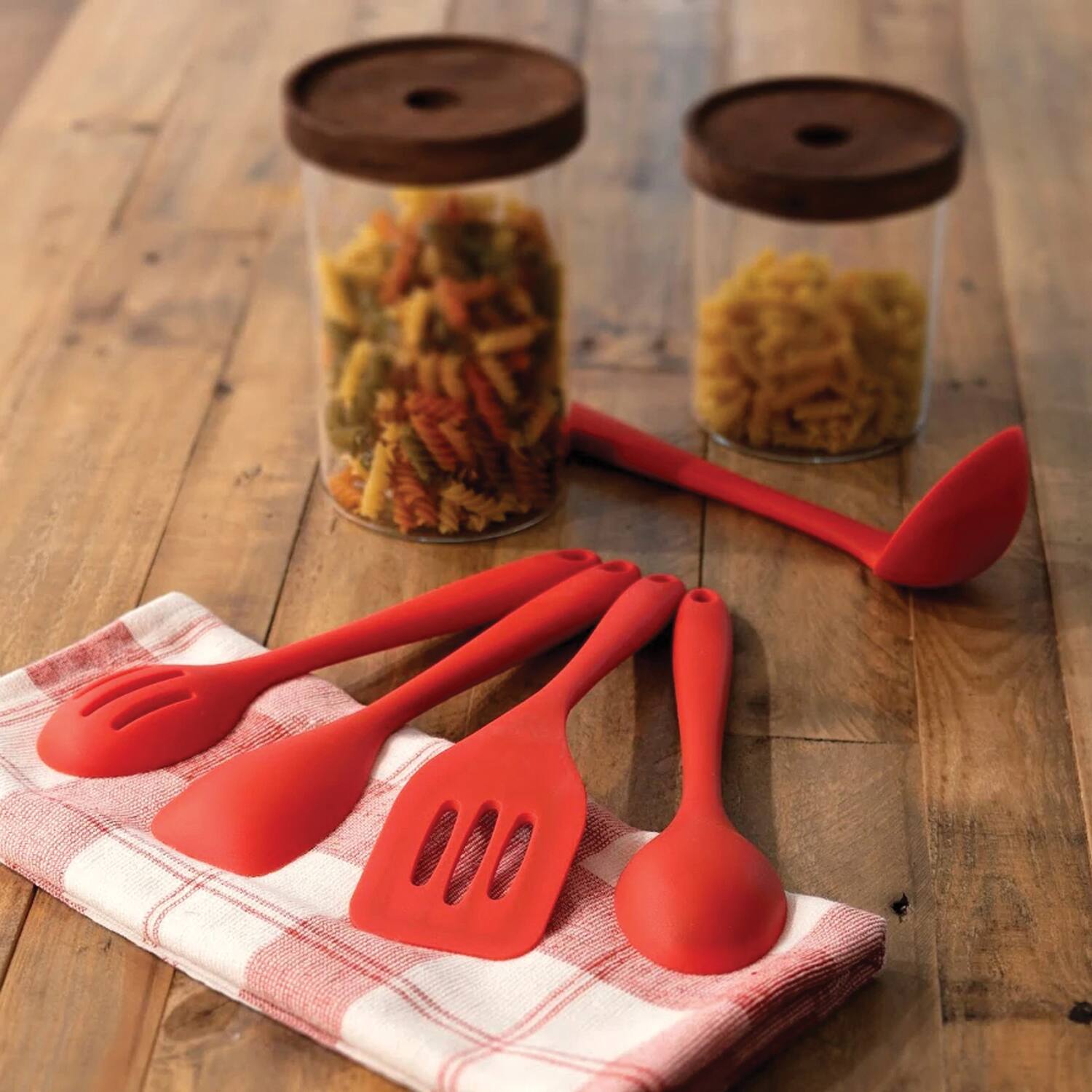 Angle. Better Houseware - 5-Piece Silicone Cooking Utensils Set - Red.