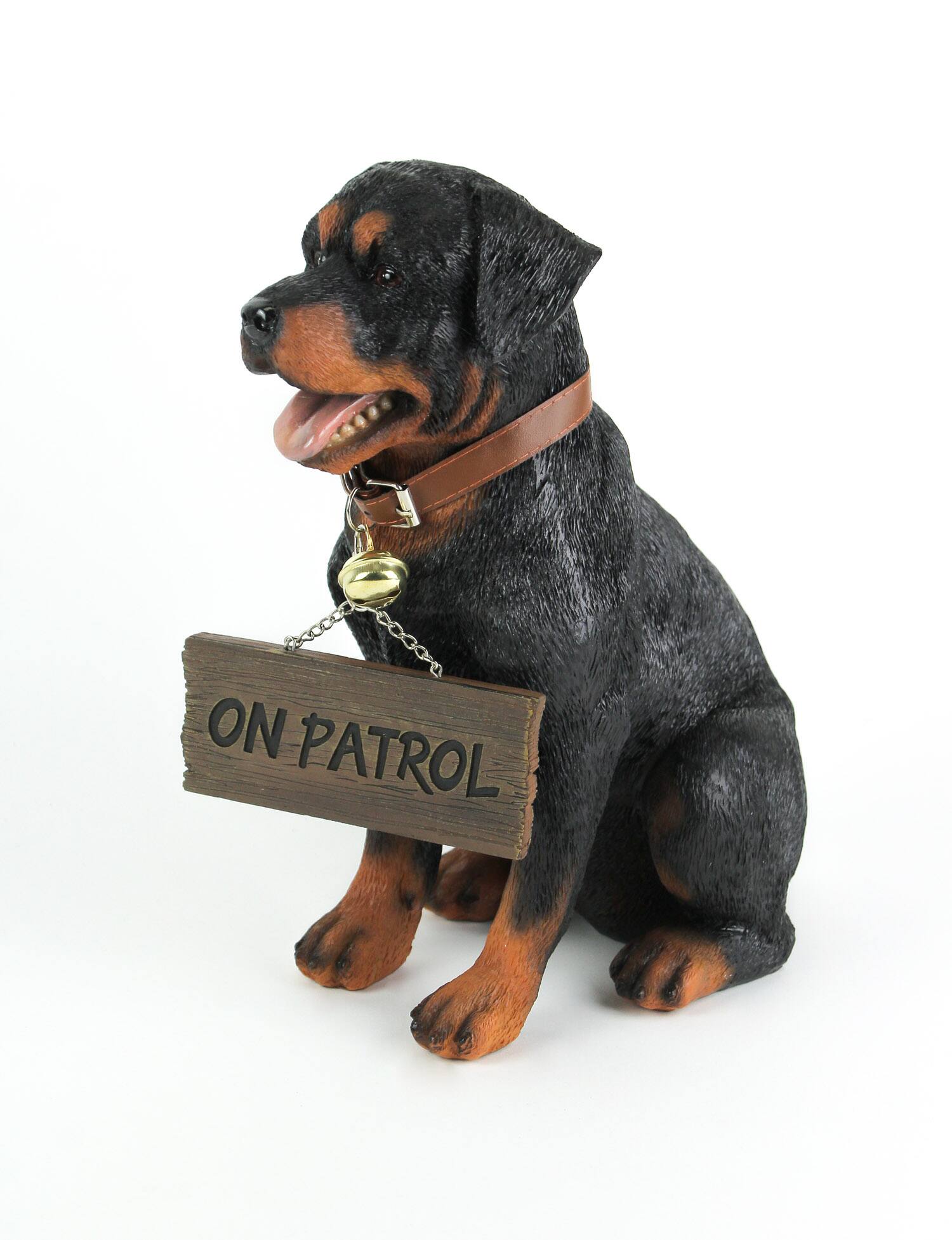 Alt View 1. World of Wonders - Buddy Rottweiler Guard Dog Indoor Outdoor Statue with Reversible Message Sign - Black.