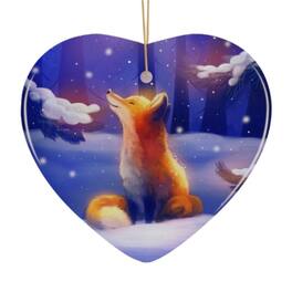 OrnamentallyYou - Fox in Snow Forest Ornament Majestic Illustration Fairytale Anime Nature - Multi-colored