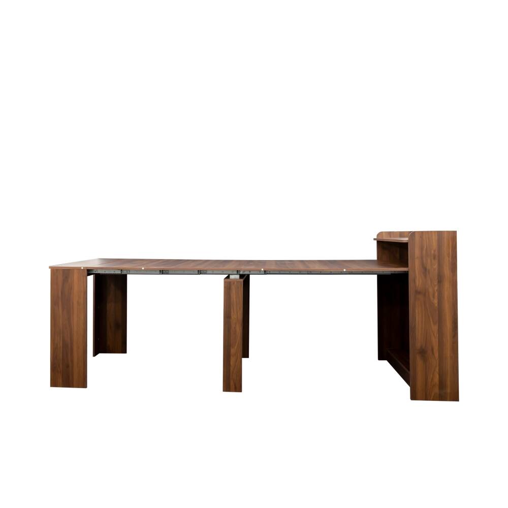 Back. Lirago - Modern Extendable Rectangular Dining Table with Storage 36.8"H x 10.63"D x 36.61"W - Brown.