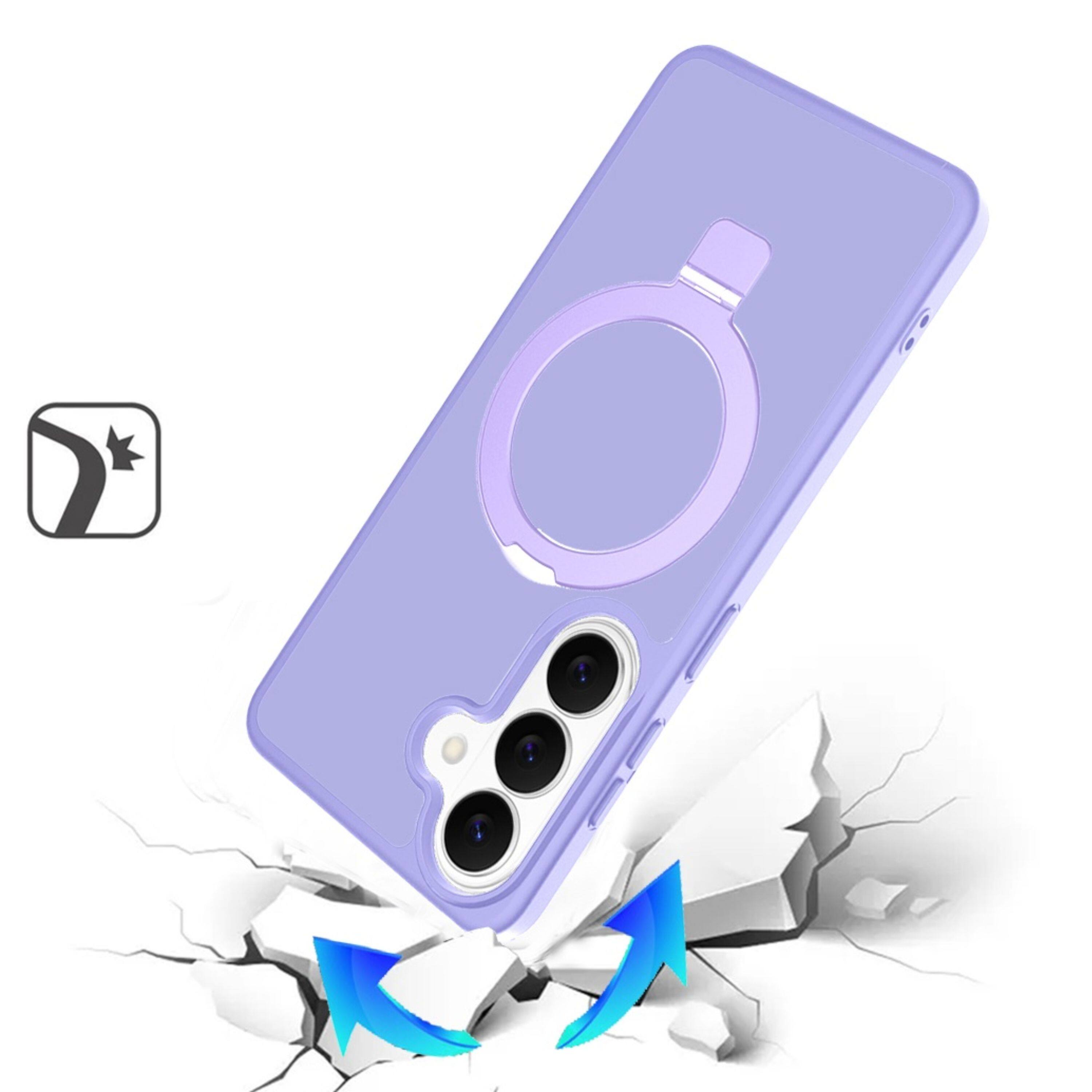 Angle. Kitcheniva - Rugged Metal Circle Ring Stand Phone Case With Tempered Glass For Samsung Galaxy S26+ Light Purple - Light Purple.