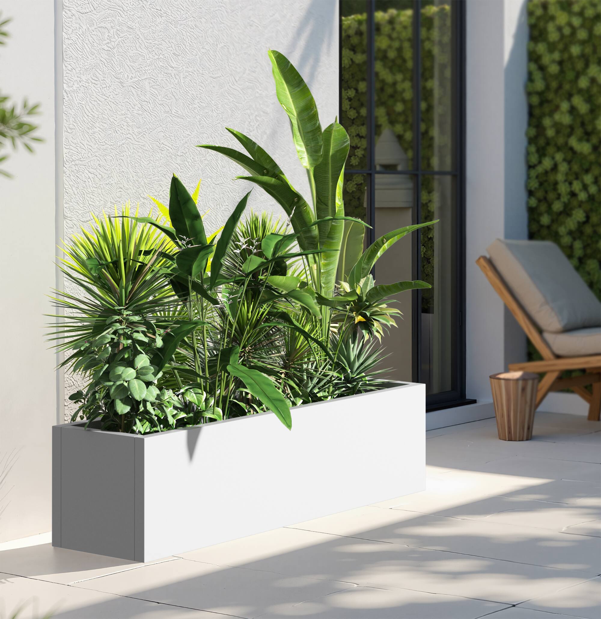 Alt View 4. PexFix - 36 in. W x 10 in. H Rectangle Metal Planter Box Raised Garden Beds with Drainage Hole-Ideal for Patio and Backyard - White.