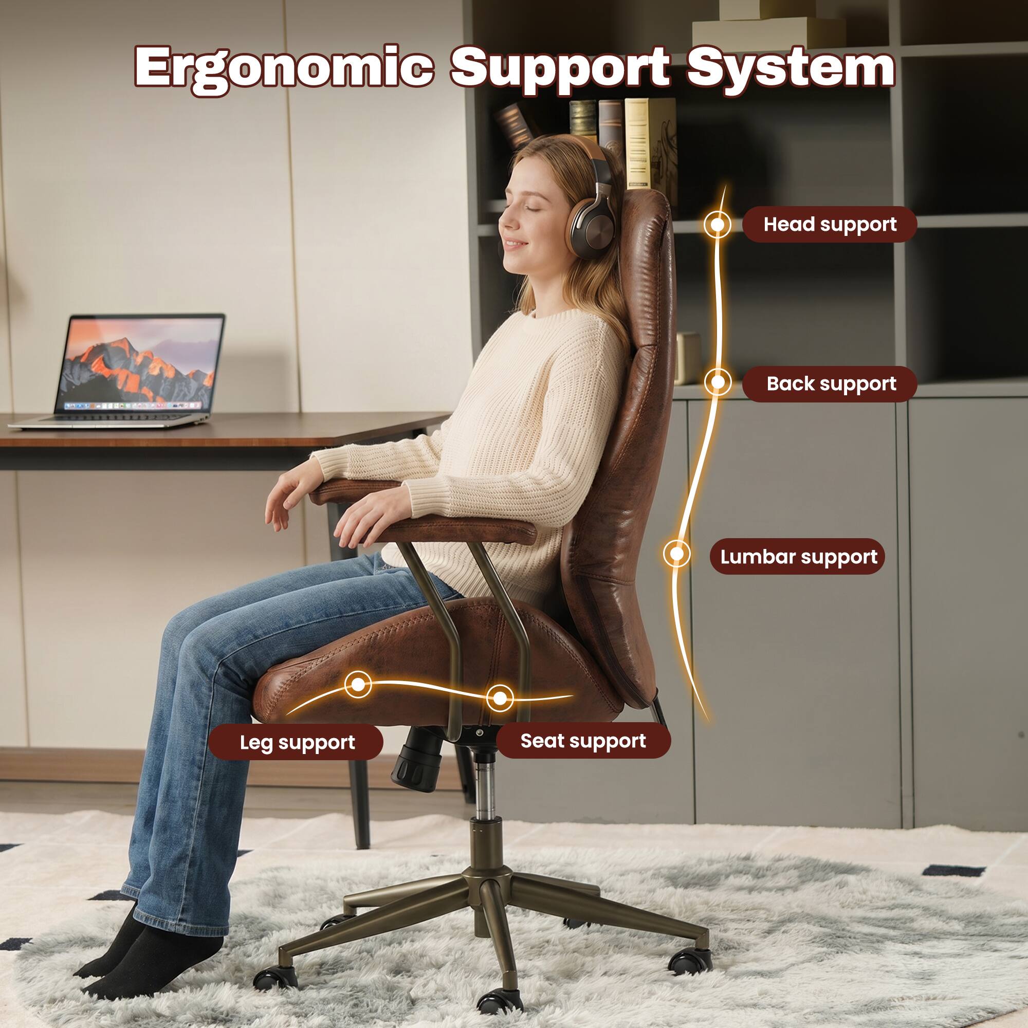 Ergonomic Support System

- Head support
- Back support
- Lumbar support
- Leg support
- Seat support