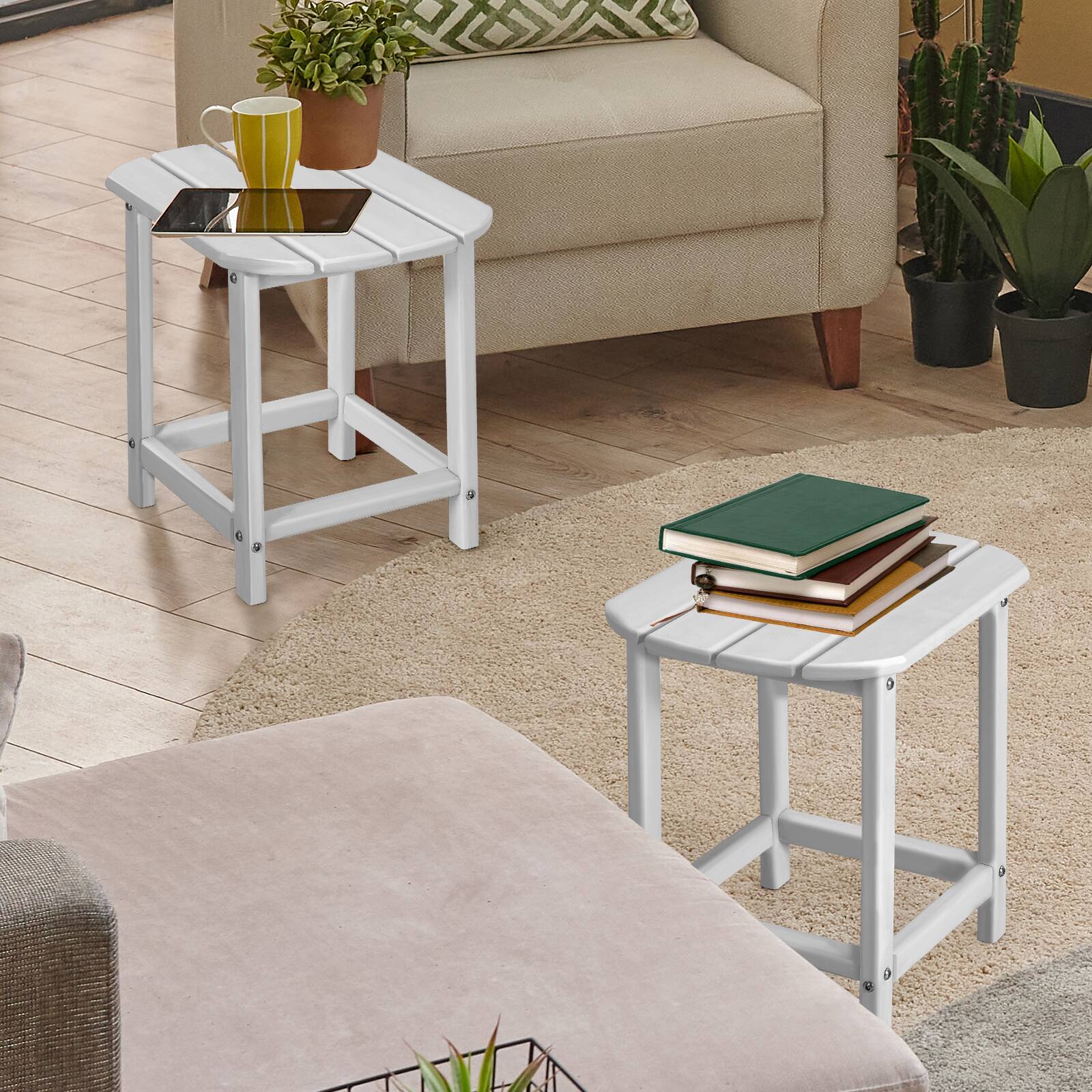 Alt View 5. Sugift - 2-Pieces18 Inches Adirondack Outdoor Side Table for Patio and Garden - White.