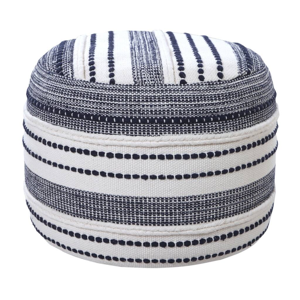 Left. Hivvago - Hivvago 18 Inch Cotton Cylinder Striped Pouf Ottoman - Blue, White.