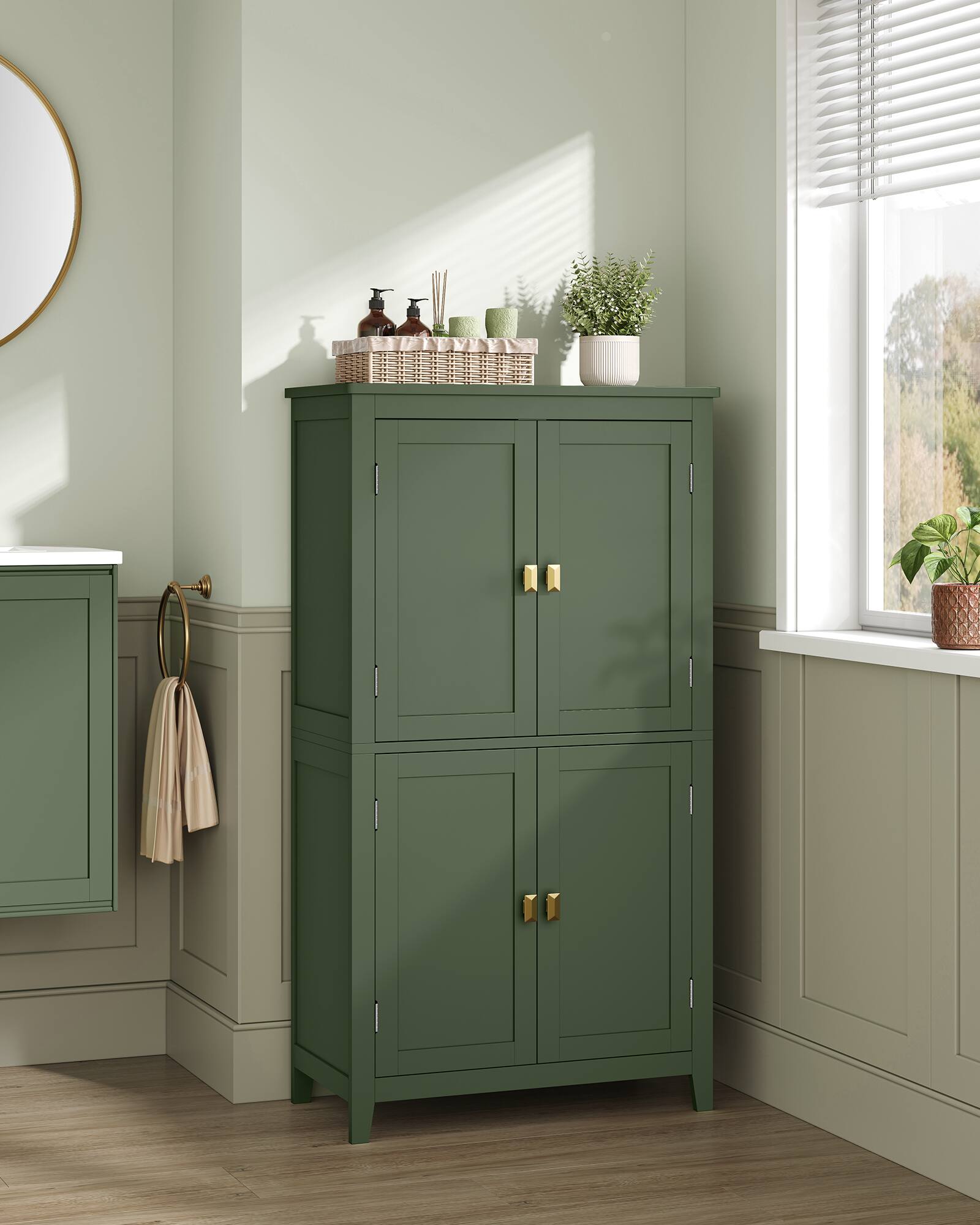 Alt View 3. Songmics Home - Bathroom Floor Storage Cabinet, Bathroom Storage Unit, Cabinet with Doors, Adjustable Shelves, 11.8 x 23.6 x 43.3 Inches - Forest Green.