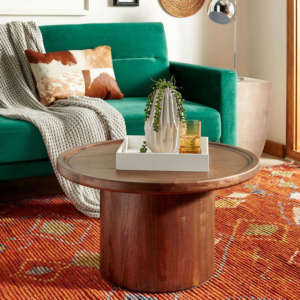 Back. Safavieh - Devin Round Pedestal Coffee Table, Dark Brown - Black.