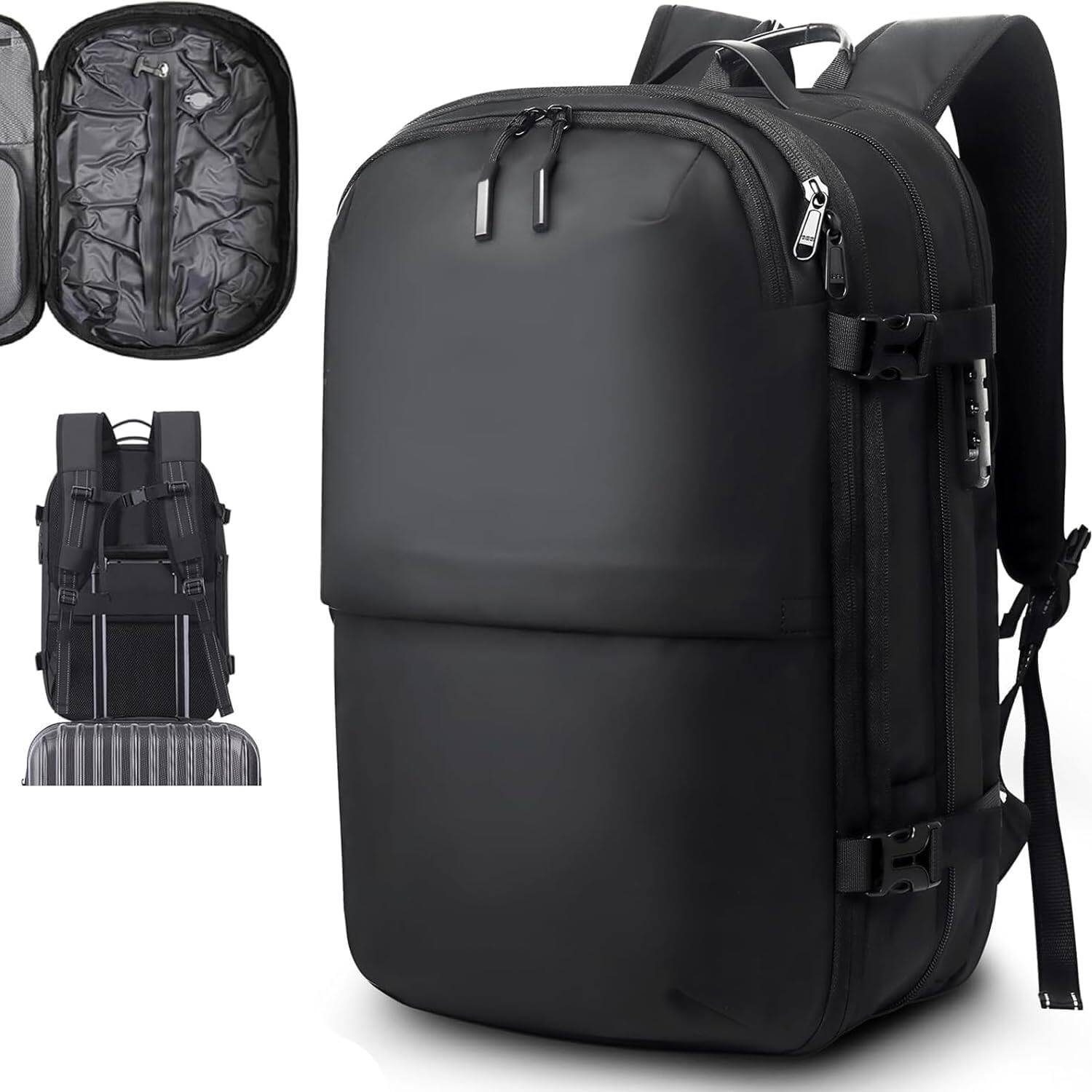 Front. Wikistore - WIKISTORE Air Vacuum Backpack Built-in Compression Tech Expandable Carry on with Anti Theft Lock for 17.3 inch Laptop - Black.