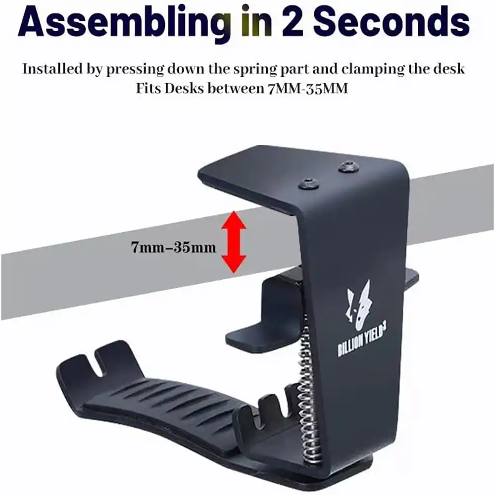 Assembling in 2 Seconds

Installed by pressing down the spring part and clamping the desk

Fits Desks between 7MM-35MM

7mm-35mm

BILLION YIELD