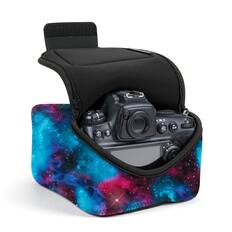 Front. USA Gear - USA Gear Camera Sleeve (Large) for Mid-Size SLRs - Pocket & Belt Loop (Galaxy).