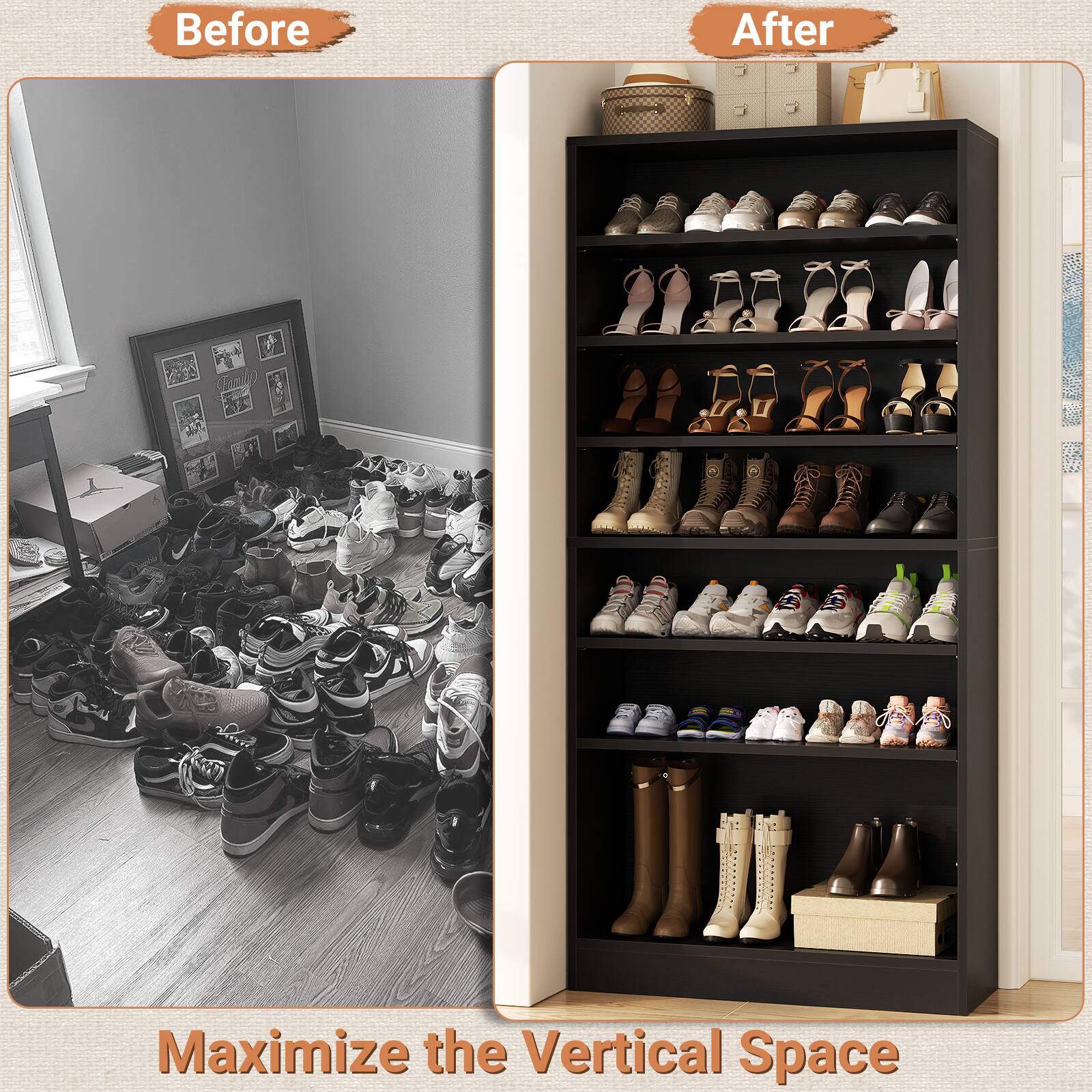 Aheaplus 9 Tier Tall Shoe Cabinet Freestanding Adjustable Shelf Shoe ...
