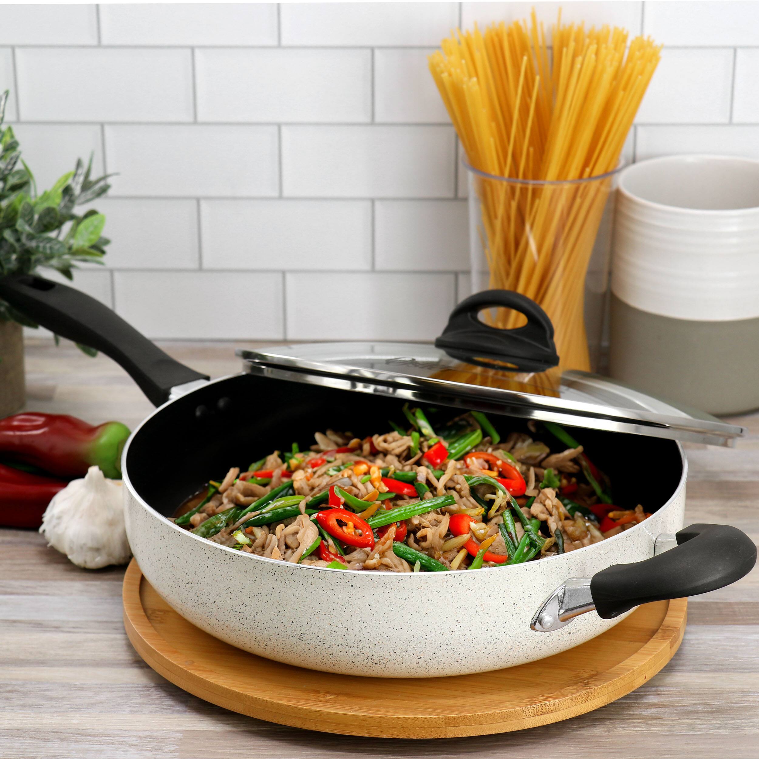 Alt View 5. Oster - Oster Clairborne 5 Quart Aluminum Nonstick Saute Pan with Lid in Sand - Tan.