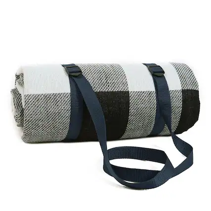 Front. Adivo - Waterproof Outdoor Picnic Blanket - Acrylic Fabric with Plaid Print, Multiple Sizes - 200*200cm - Black.