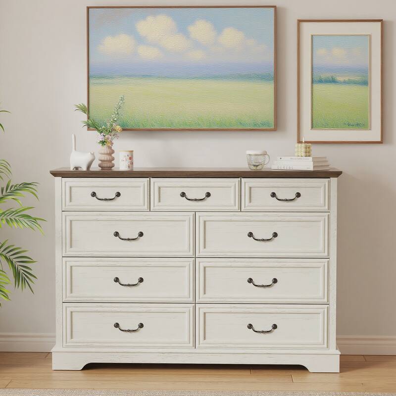 Vipbear - 9-Drawer Dresser, 52'' Wide Storage Cabinet with Large Capacity, Anti-Tip, Easy to Clean & Pull, Eco-Friendly Organizer - White