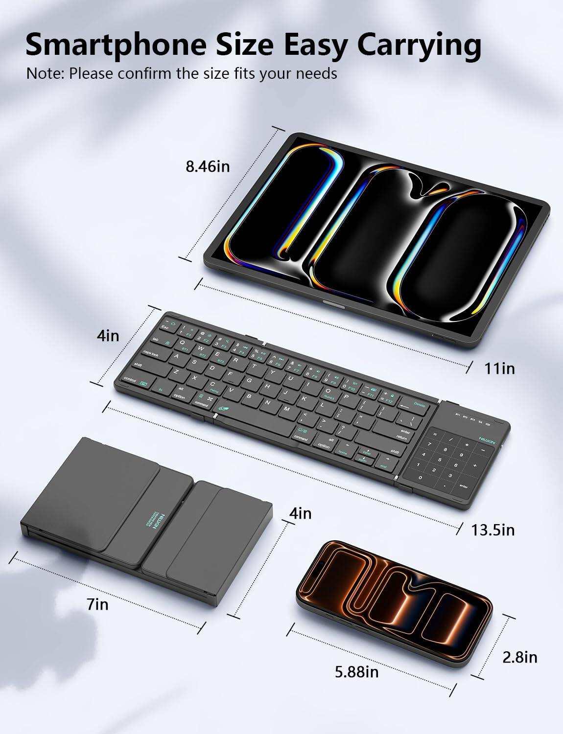 Smartphone Size Easy Carrying  
Note: Please confirm the size fits your needs  

- 8.46in  
- 11in  
- 13.5in  
- 7in  
- 5.88in  
- 2.8in  
- 4in  
- 4in