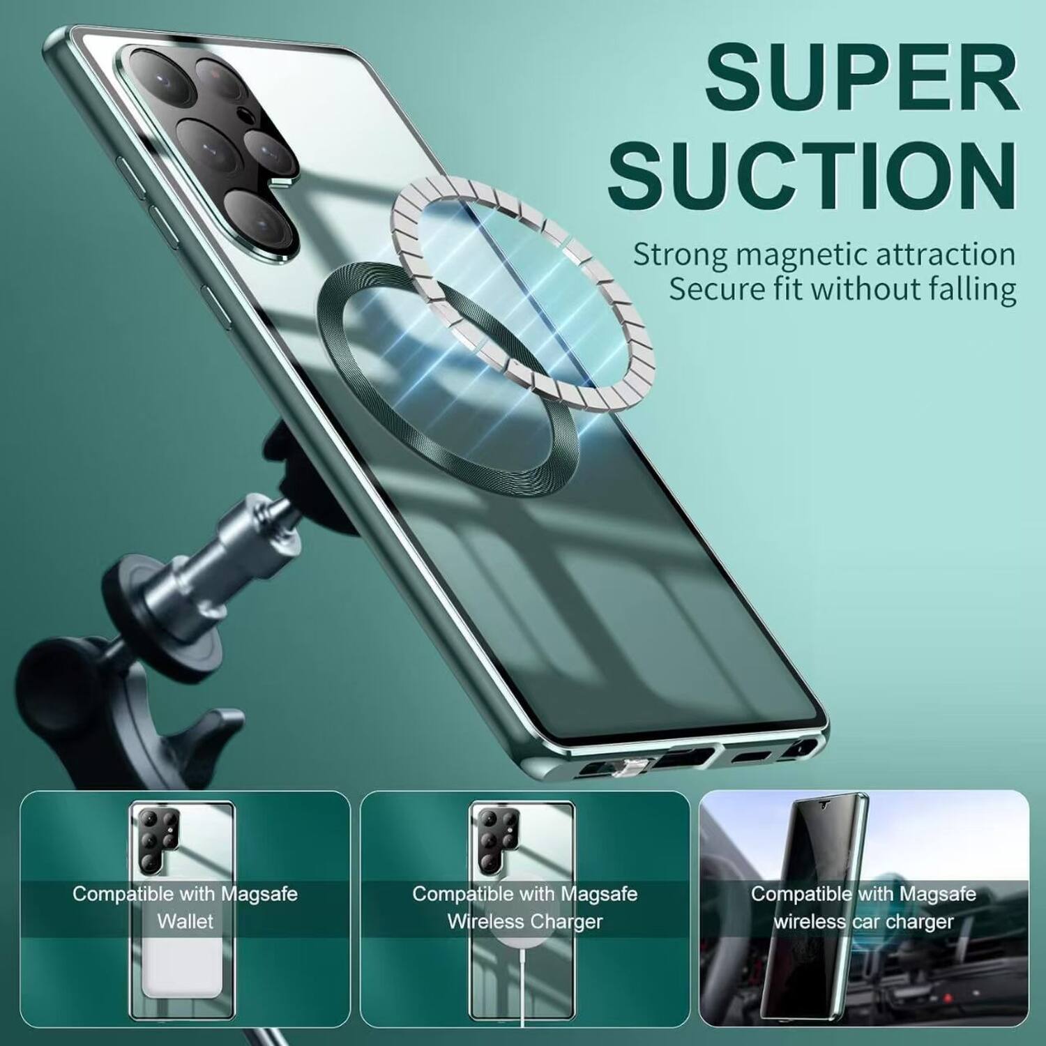 SUPER SUCTION  
Strong magnetic attraction  
Secure fit without falling  

Compatible with Magsafe Wallet  
Compatible with Magsafe Wireless Charger  
Compatible with Magsafe wireless car charger