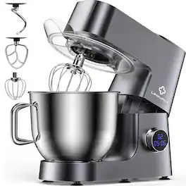 Chery Life - 7.4 Quart 800W 12-Speed Tilt-Head Food Stand Mixer with Dough Hook, Wire Whip and Beater - Gray