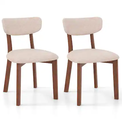 Front. Costway - Costway Upholstered Dining Chairs Set of 2 with Solid Rubber Wood Frame, Curved Backrest - Brown.