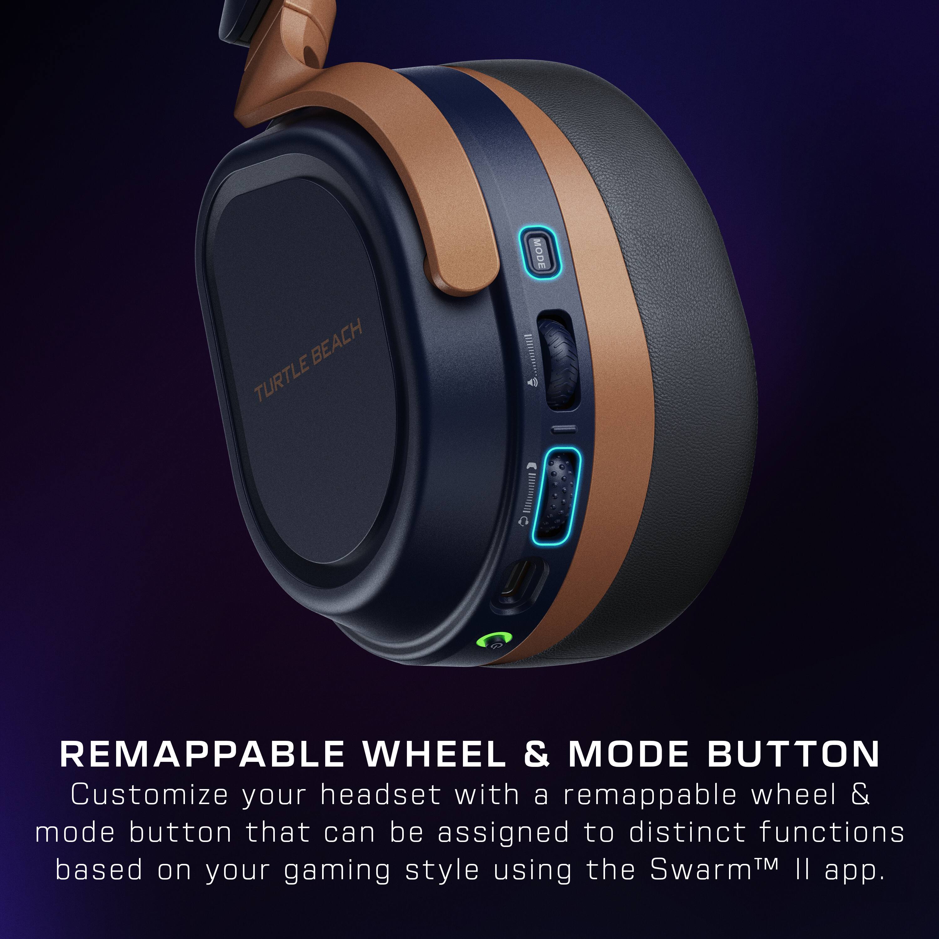 Remappable Wheel & Mode Button Customize your headset with a remappable wheel & mode button that can be assigned to distinct functions based on your gaming style using the SwarmM TM II app.