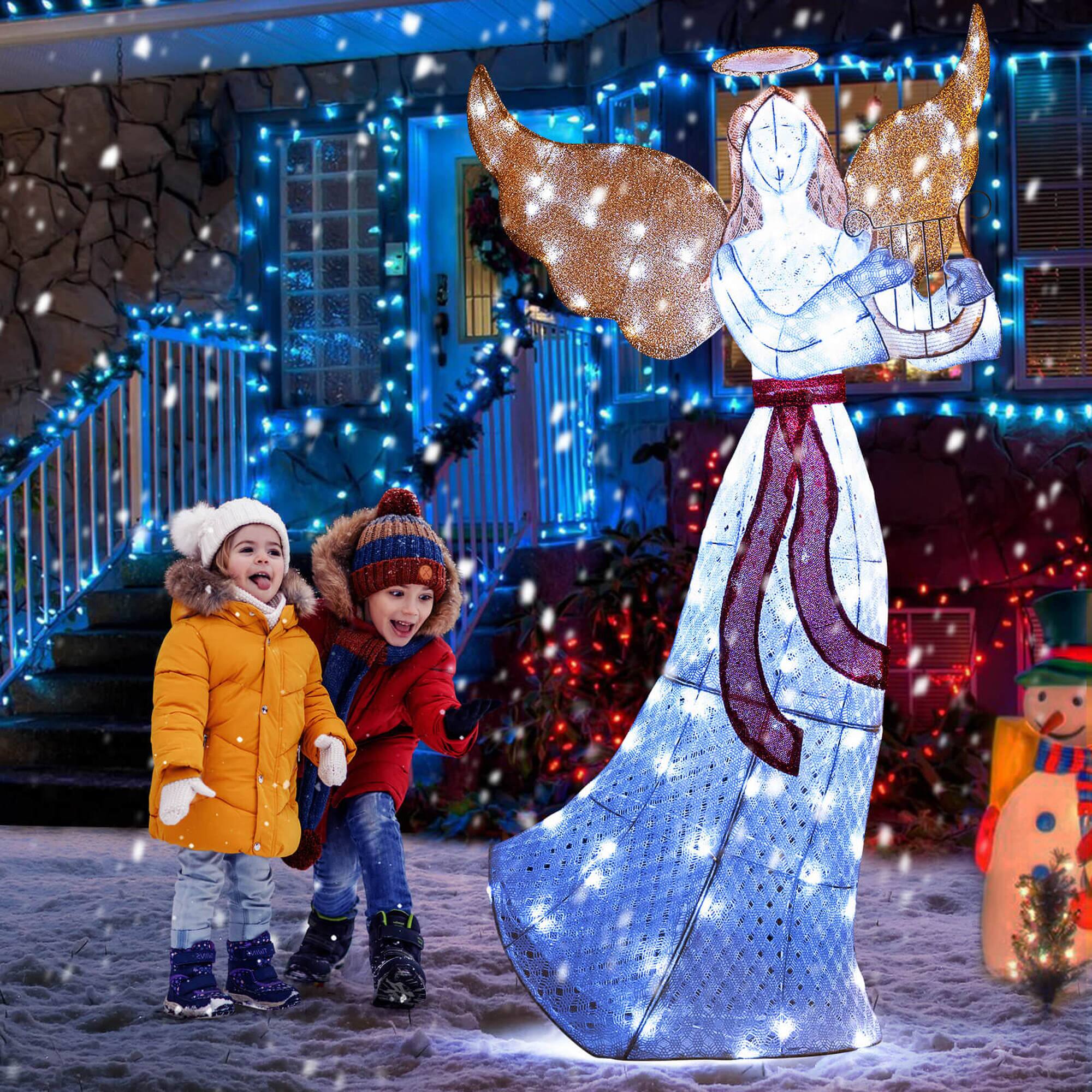 Alt View 4. Costway - Costway 5 FT Lighted Angel with Harp LED Lights Halo Zip Ties & Ground Stakes Christmas - White.