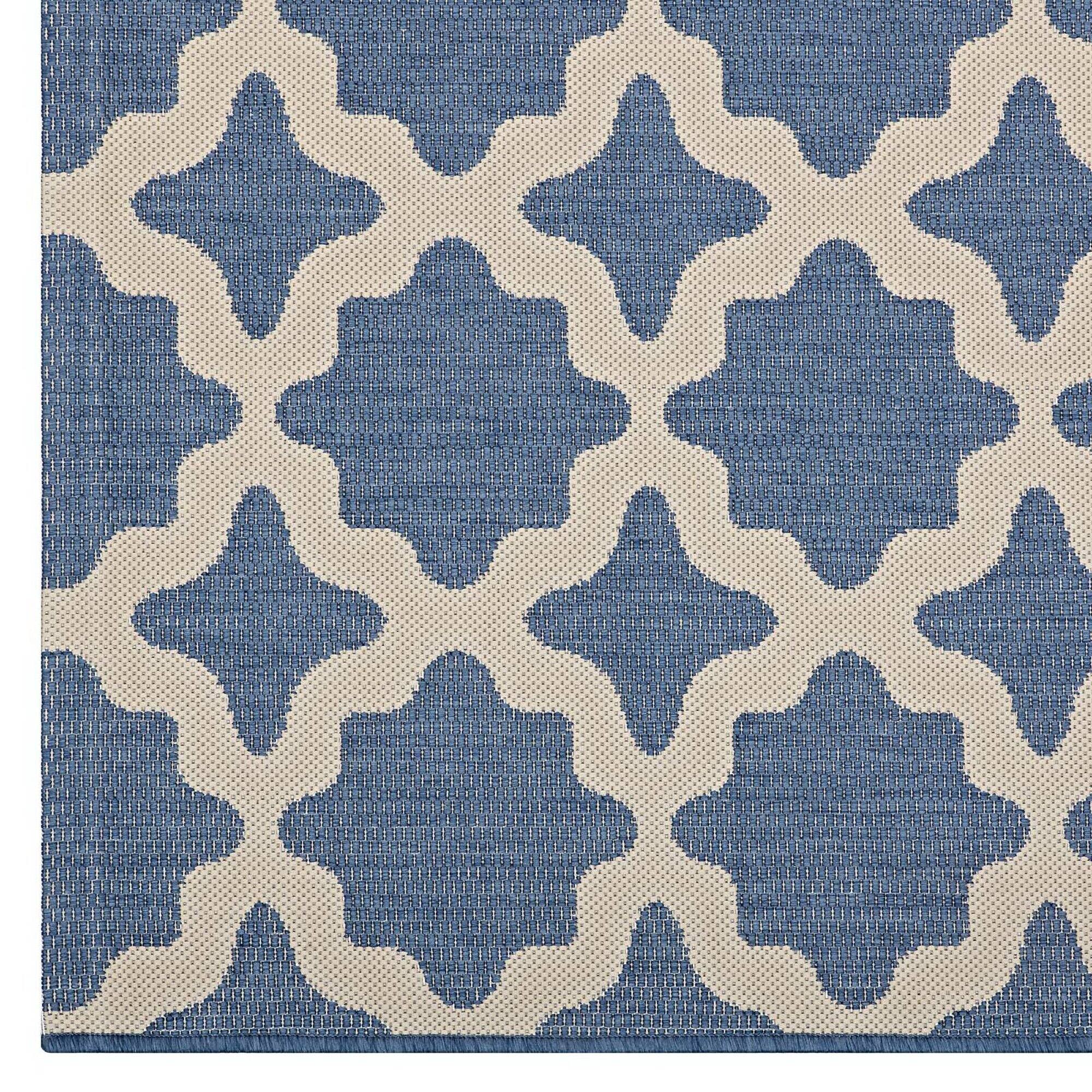 Alt View 1. Modway - Cerelia Moroccan Trellis Indoor and Outdoor Area Rug - Blue and Beige.