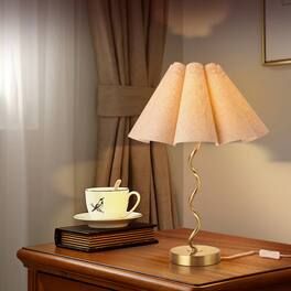 Luckbyte - Gold Modern Scalloped Pleated Table Lamp for Bedside Nightstand Kitchen Counter - Beige