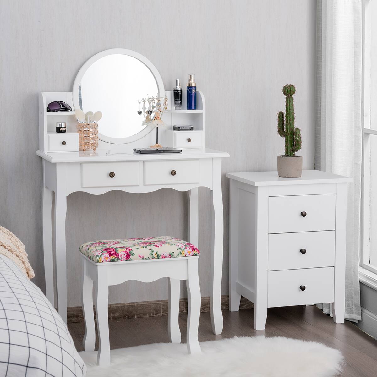 Alt View 2. Costway - Costway Makeup Vanity Table Drawers Oval Dressing Table Kids Gift - White.