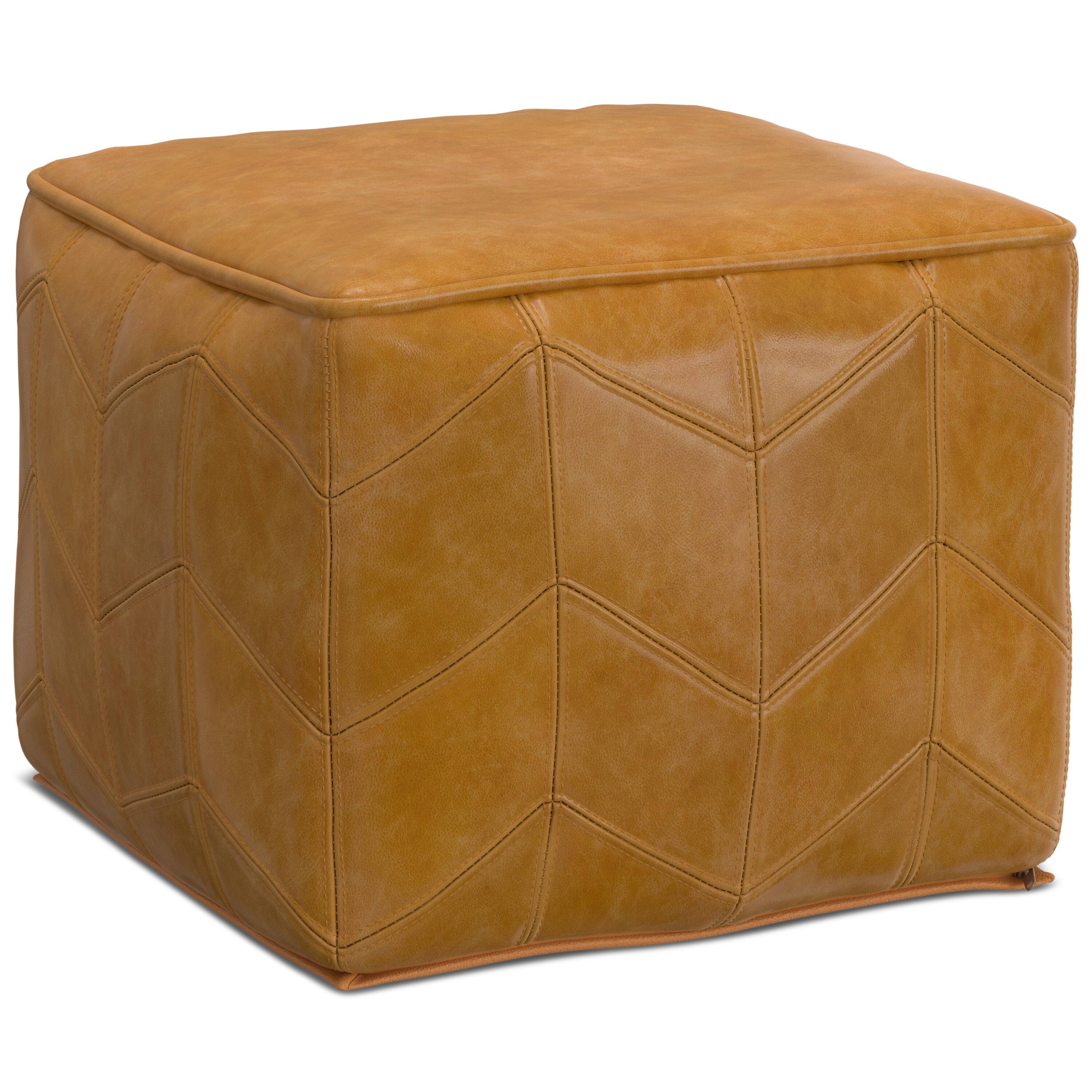 Alt View 1. Simpli Home - Simpli Home Morden 18 inch Wide Square Pouf in Brown Genuine Leather - Brown.