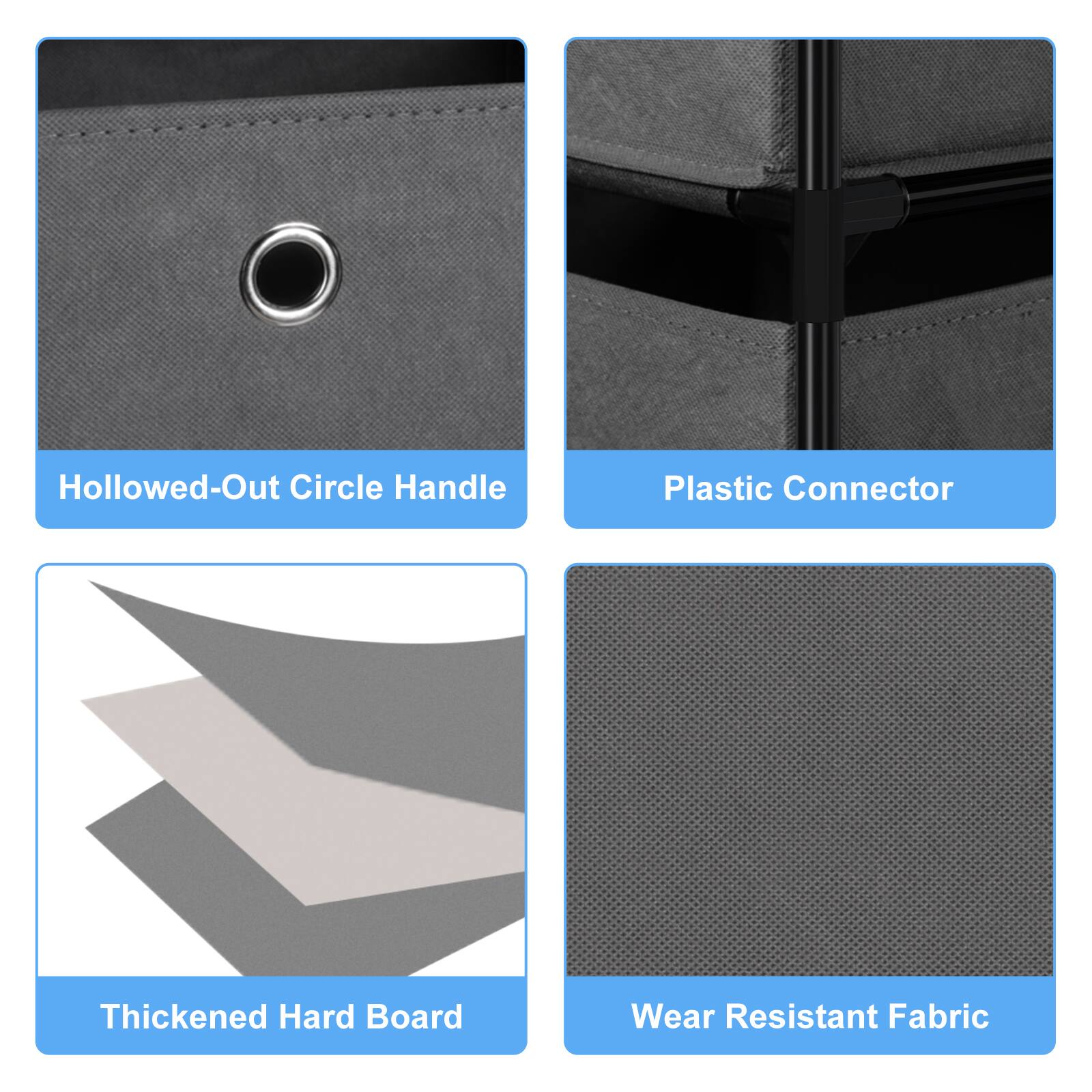 Hollowed-Out Circle Handle  
Plastic Connector  
Thickened Hard Board  
Wear Resistant Fabric