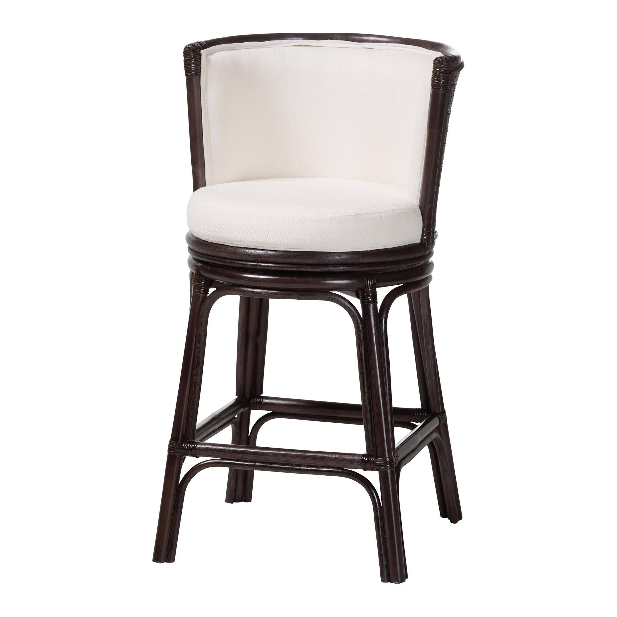 Front. bali & pari - Alsip Espresso Rattan Counter Stool with Swivel Seat - Espresso/White.