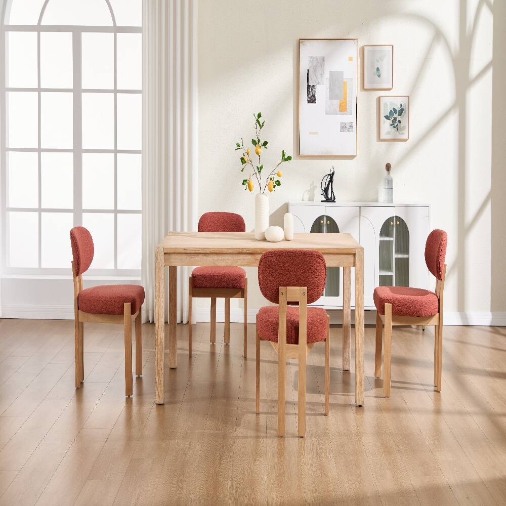 Alt View 7. Loheer - Loheer Wooden Dining Chairs Set of 2 Modern Fabric Upholstered Kitchen Farmhouse Dinner Chair Dark Orange - Dark Orange.