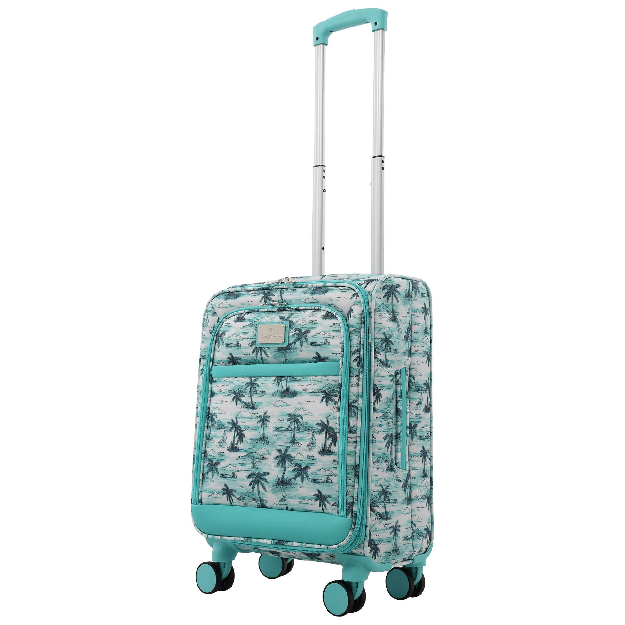 Angle. Tommy Bahama - Palm Print 21.5" Expandable Softside Carry-On Spinner - Aqua.