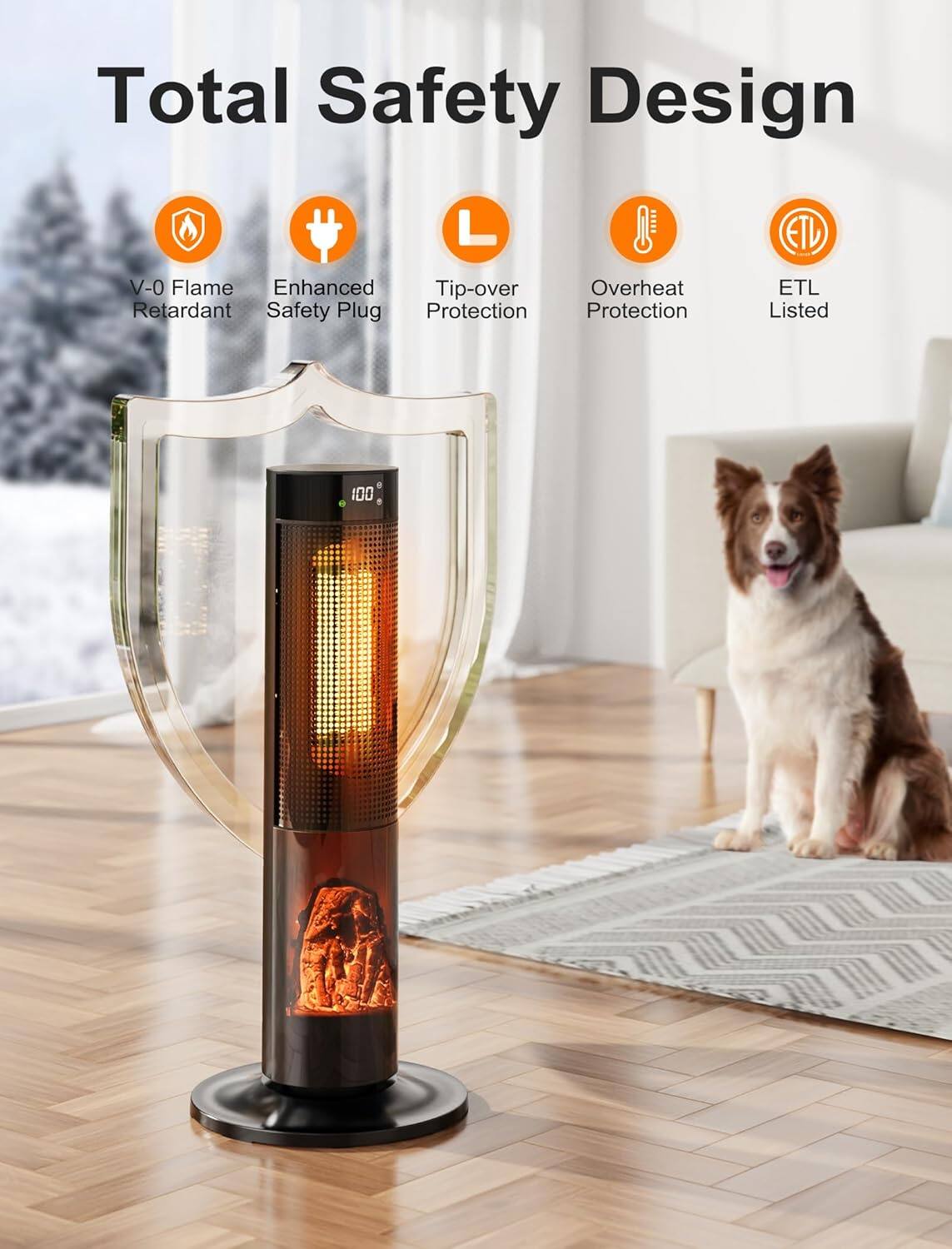 Total Safety Design

- V-0 Flame Retardant
- Enhanced Safety Plug
- Tip-over Protection
- Overheat Protection
- ETL Listed