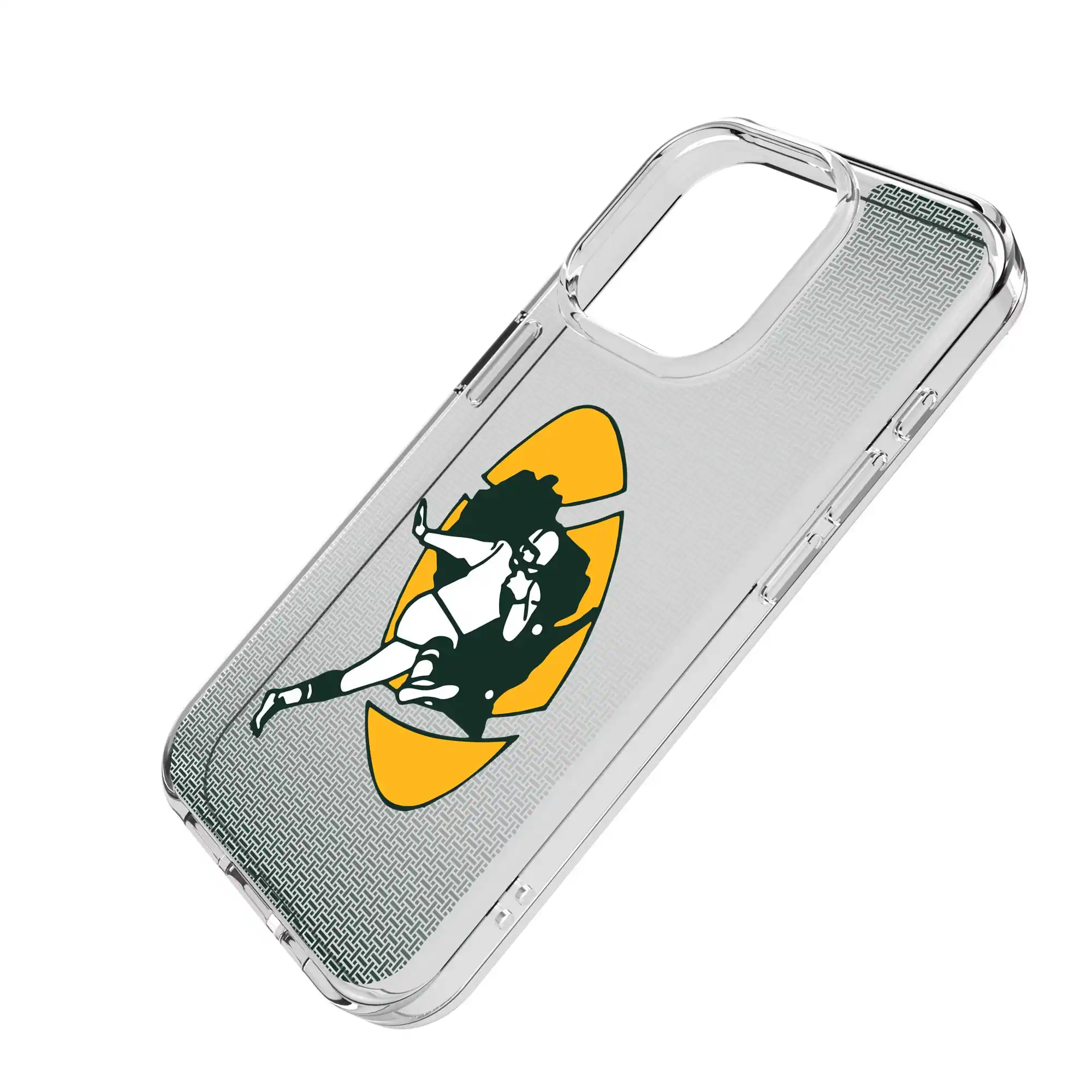 Alt View 1. Keyscaper - Green Bay Packers Linen Logo iPhone Clear Case - 14 Pro Max - Multicolor.
