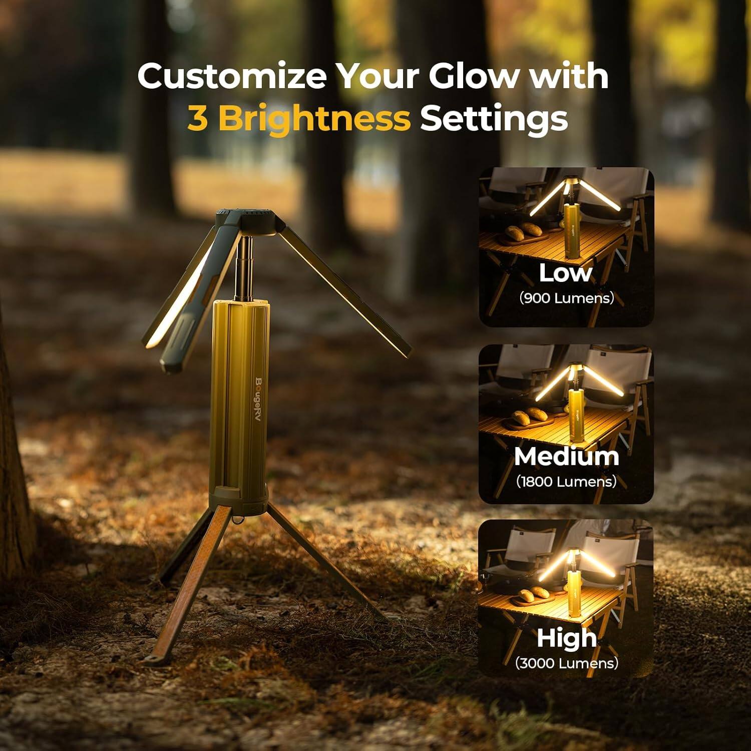 Customize Your Glow with 3 Brightness Settings

- Low (900 Lumens)
- Medium (1800 Lumens)
- High (3000 Lumens)