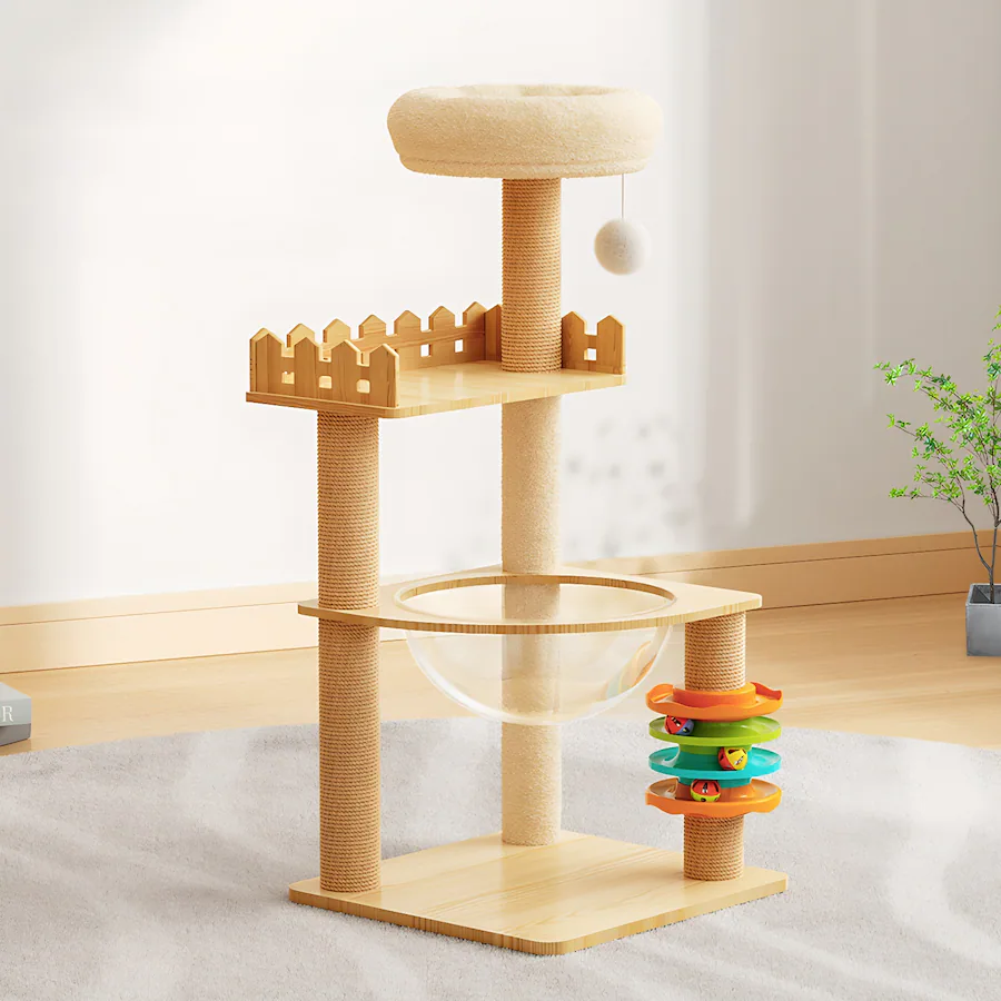 Cat Tree 30 In KyyWee 39.3 Inch Modern Wood Cat Tree Tower with Scratching Posts, Top ...