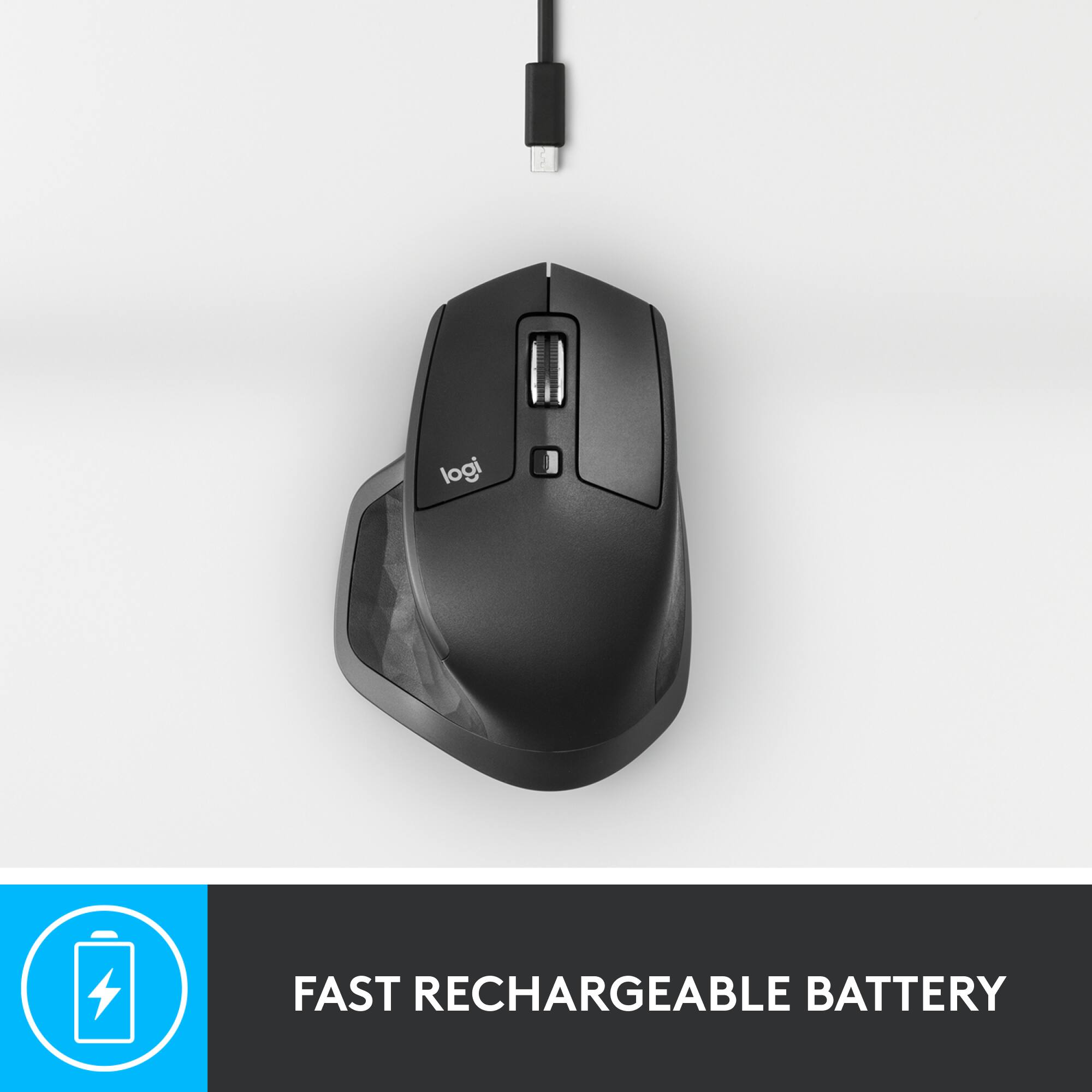 The text on the image reads "logi FAST RECHARGEABLE BATTERY."