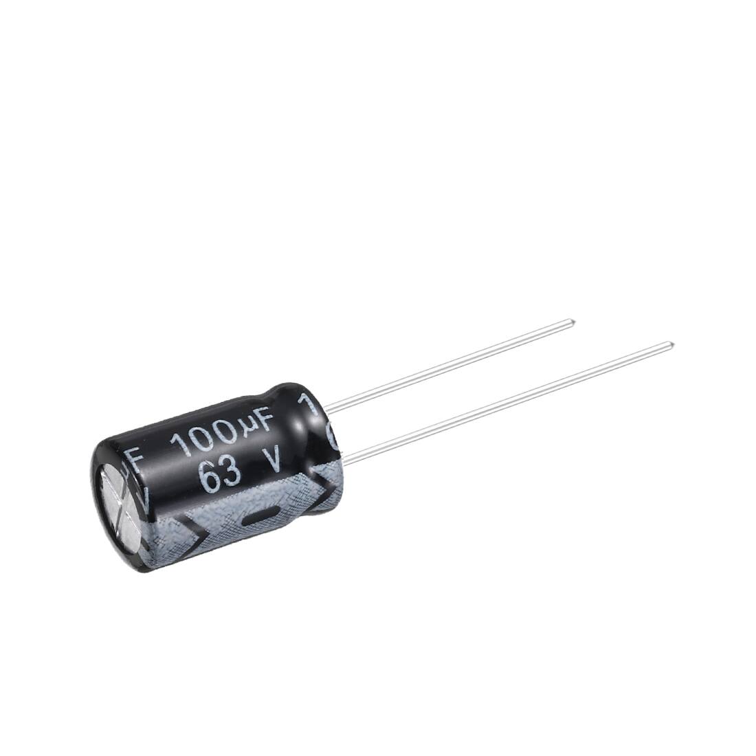 Alt View 2. Unique Bargains - 100uF 63V 8x12mm Electrolytic Capacitor, Radial Leads Aluminum, 50pcs, for Power Supplies/Audio/Lighting - Black.