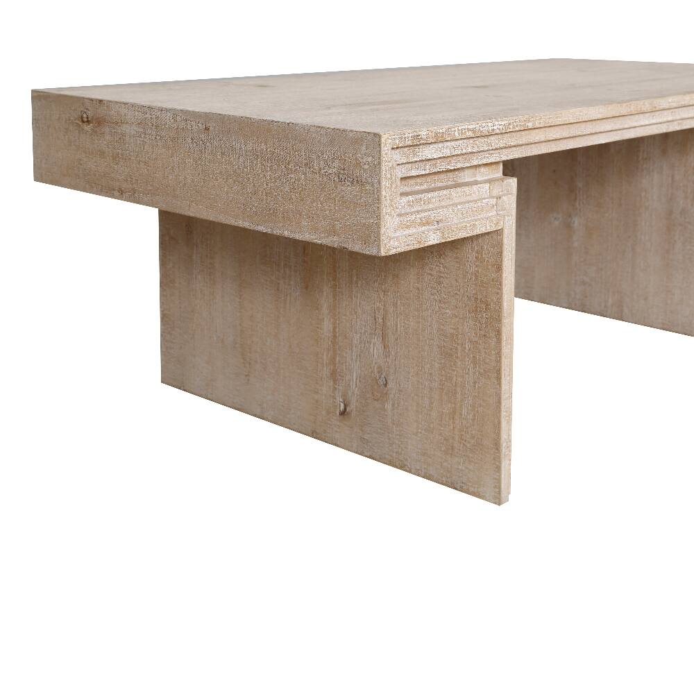 Alt View 2. Loheer - Loheer vintage industrial coffee table 48 inch rectangular coffee table with staggered open shelving - Antique Natural.