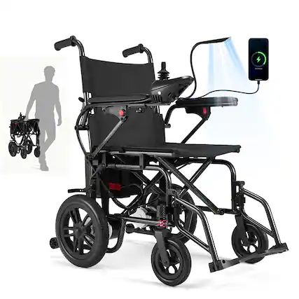 Front. Hover Heart - 4-Wheel Foldable Travel Electric Wheelchair & Mobility Scooter – 286 lb Heavy-Duty Power Chair, 15 km Range - Black.
